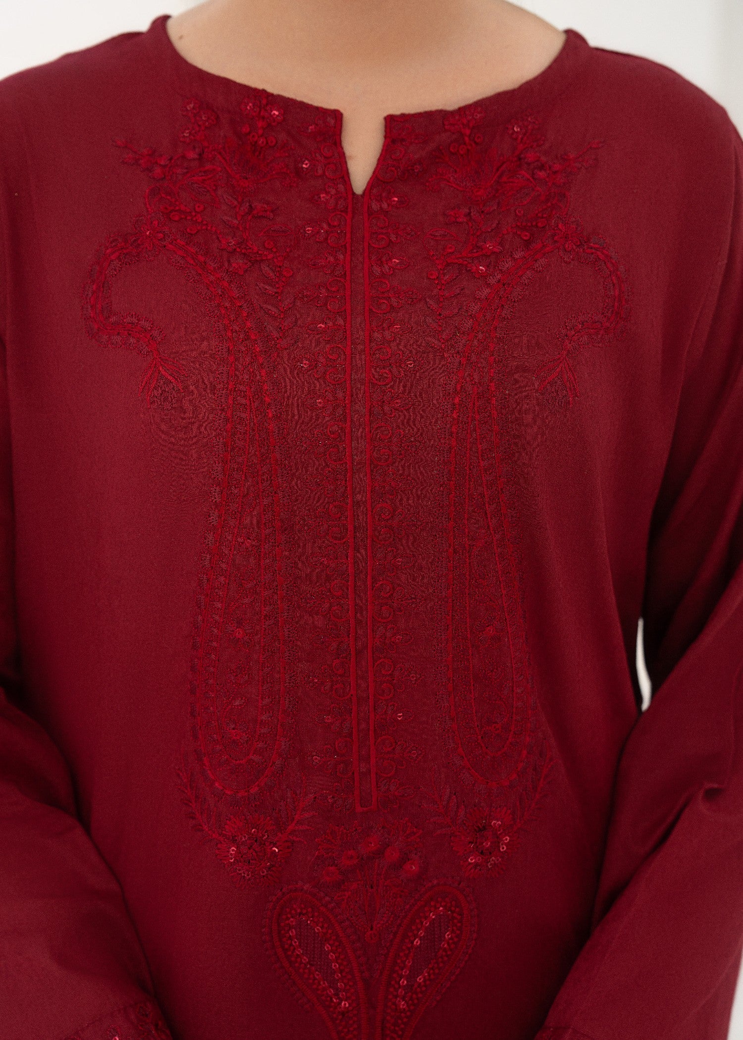 textured lawn Kurta Set in Maroon