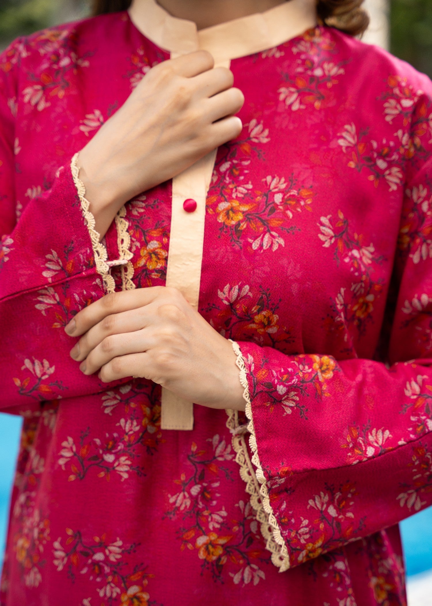 dhanak Kurta Set in Deep pink