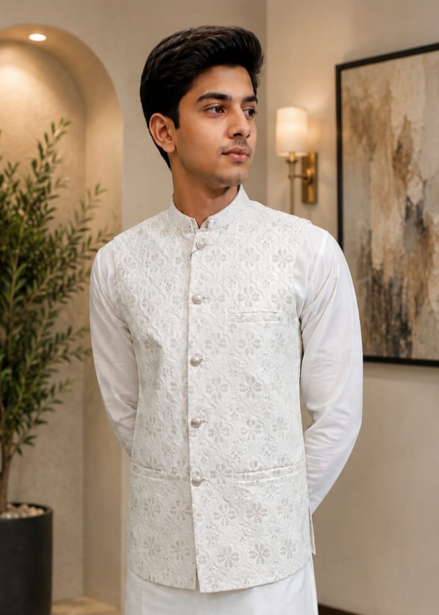 raw silk Waistcoat in Off-white