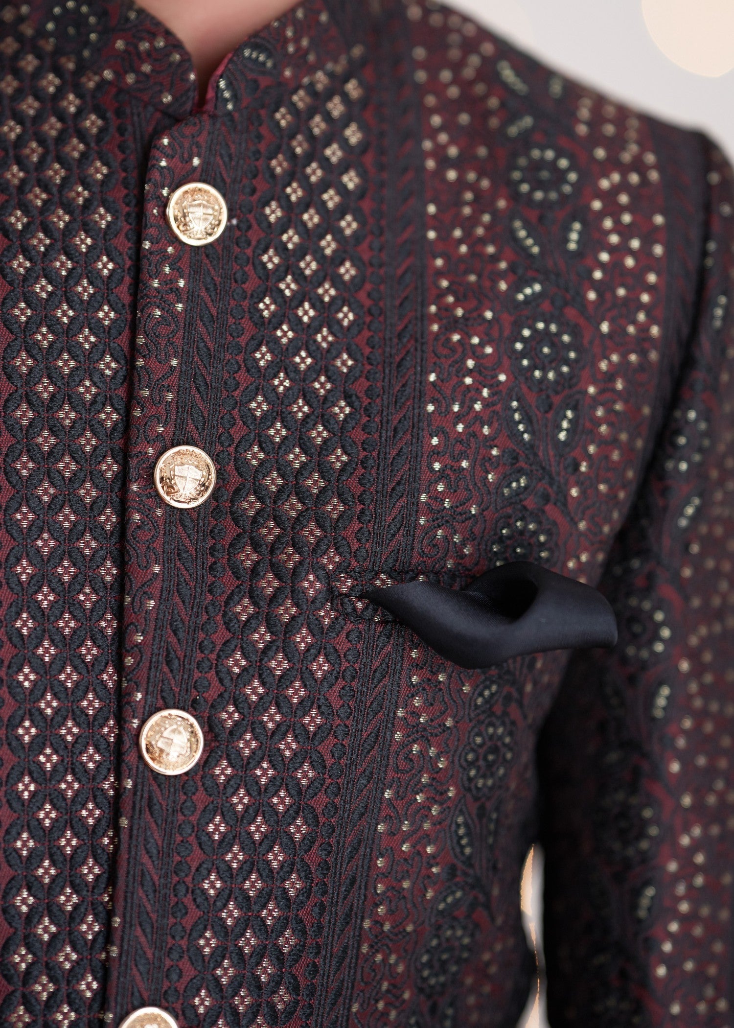 raw silk Prince Coat in Maroon