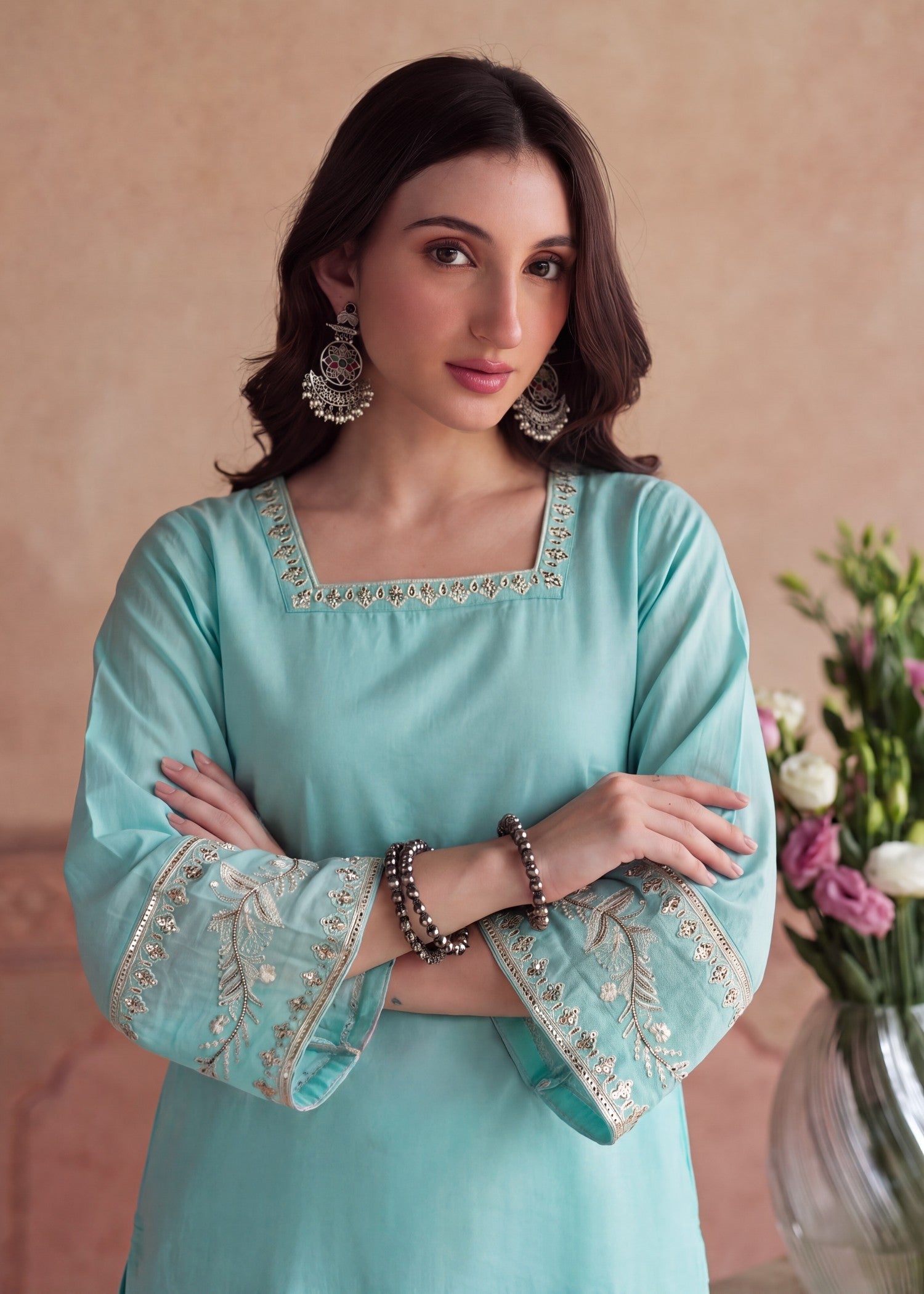 lawn Sharara in Turquoise