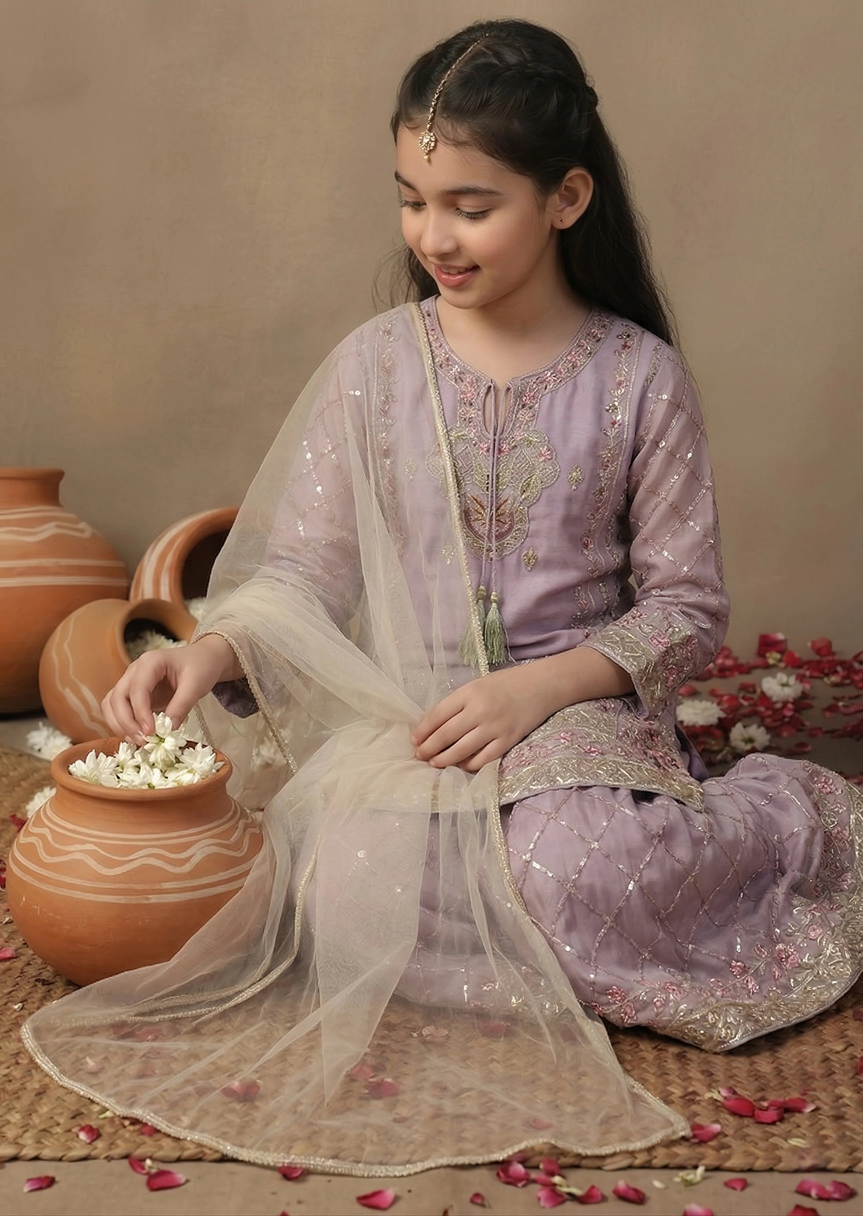 organza Gharara in Lilac