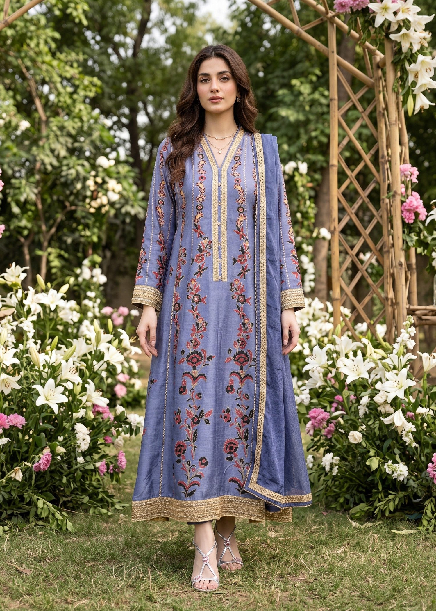 pk raw silk Anarkali in Lavender
