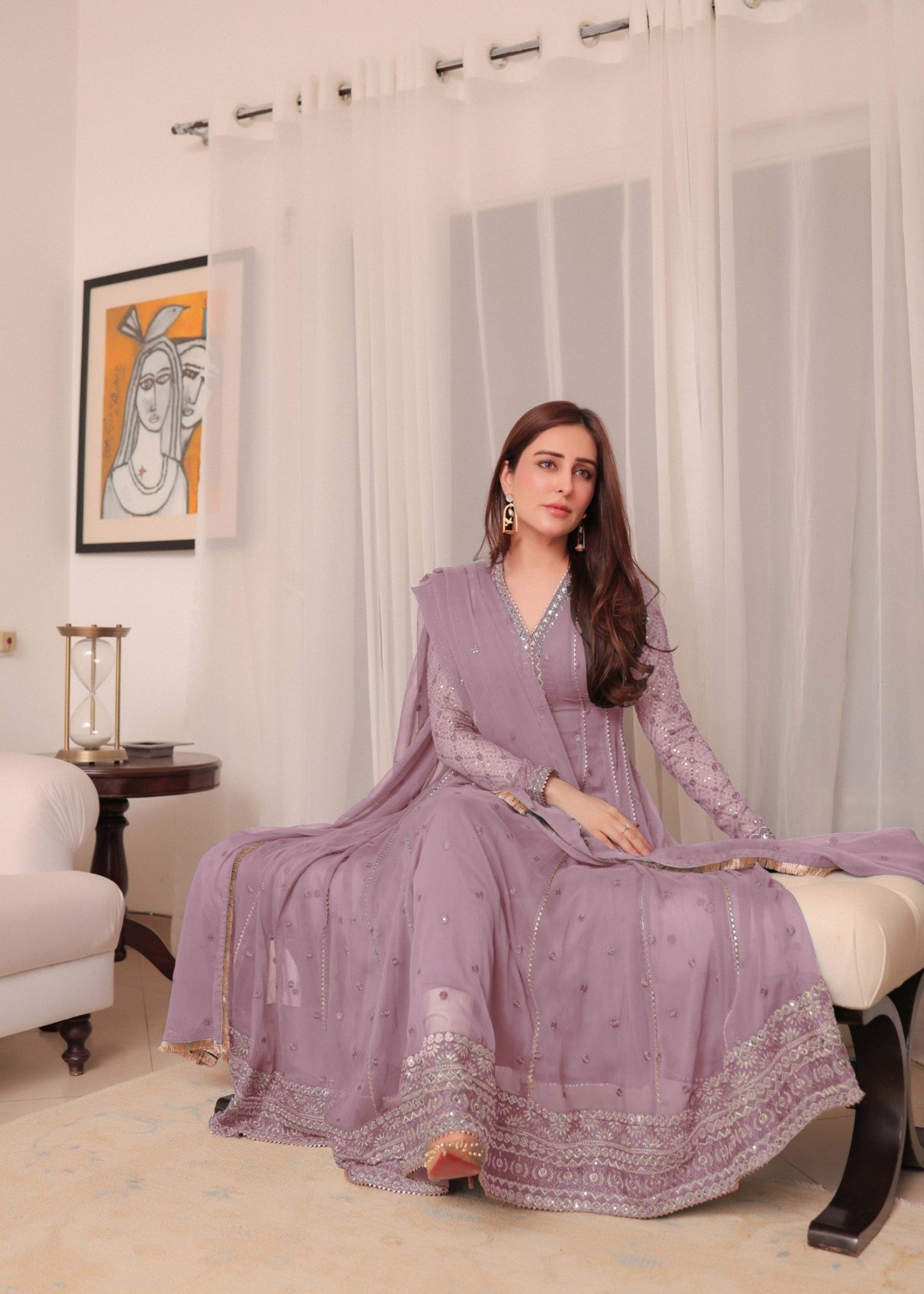 chiffon Anarkali in Mauve pink