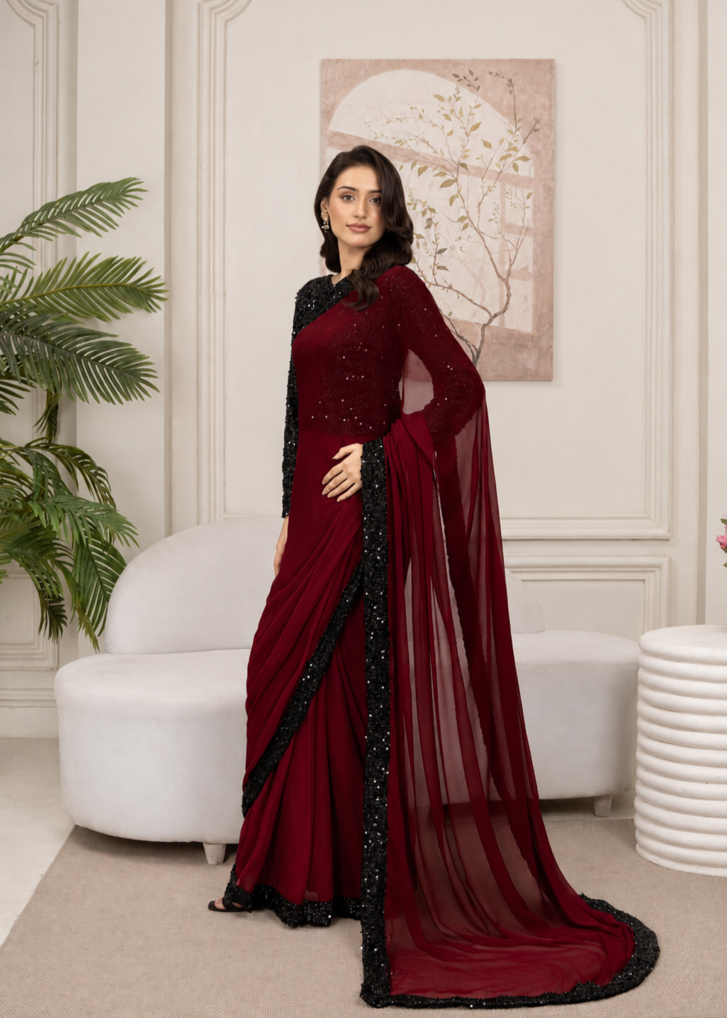 moonlight Saree in Maroon, black