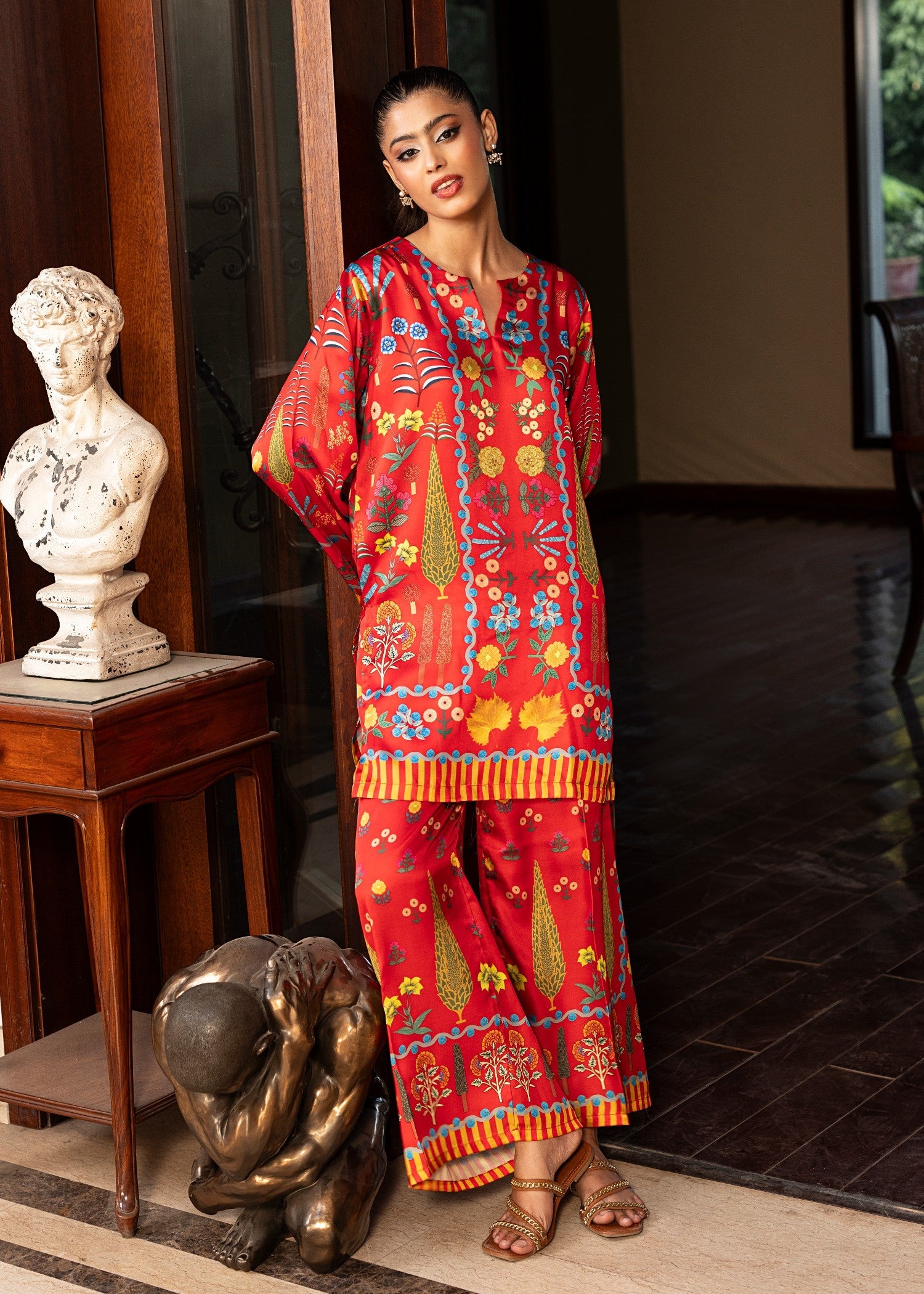 silk charmeuse Co Ord Sets in Red