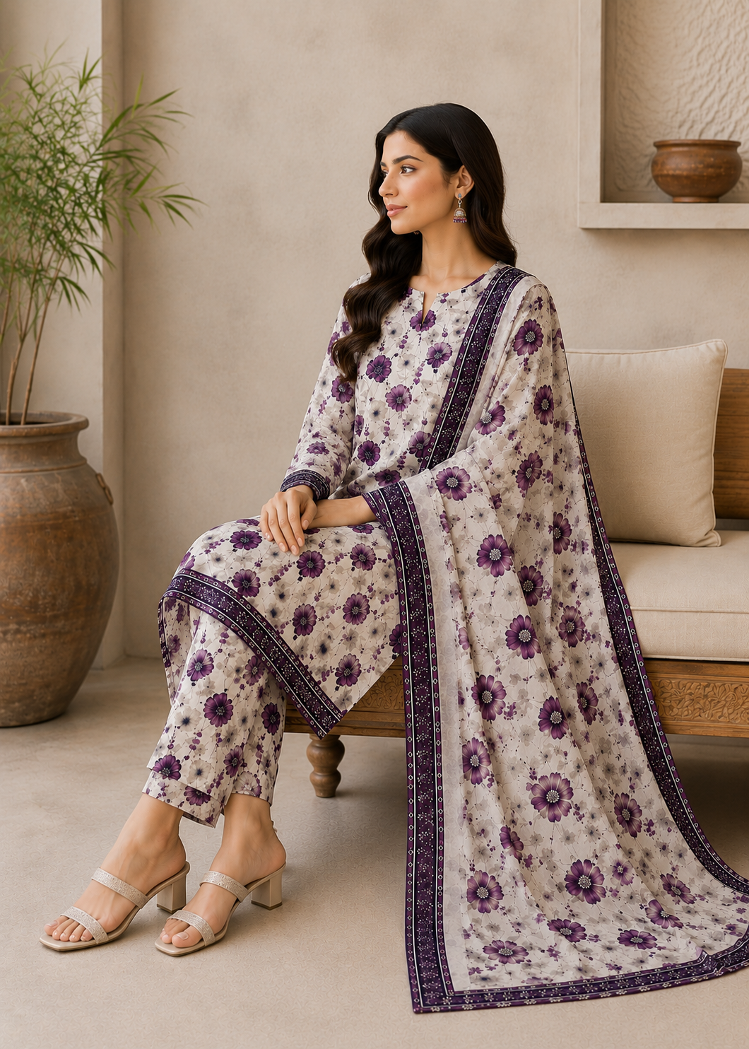 cotton Unstitched in Beige, purple heart