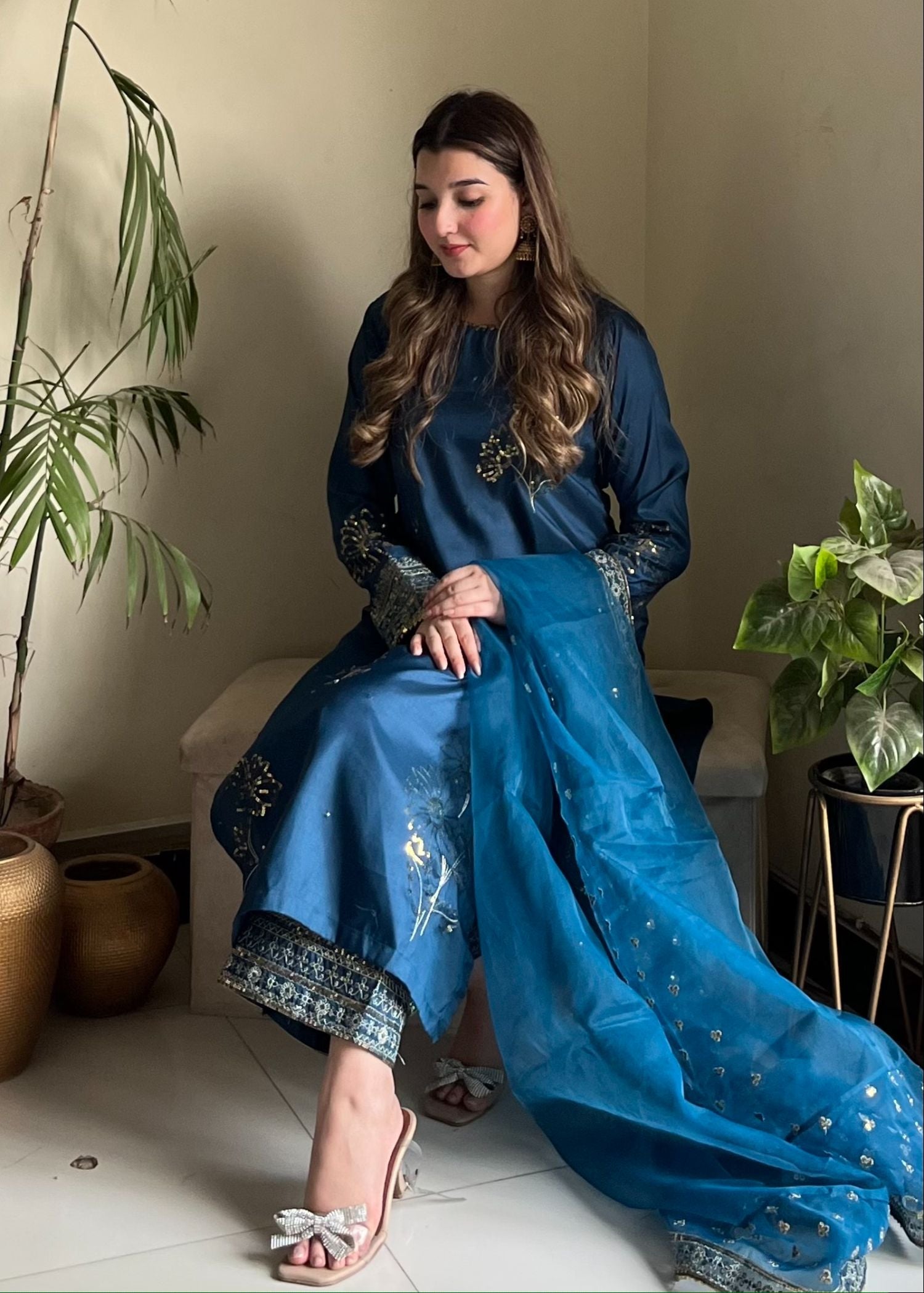 kattan silk Kurta Set in Teal