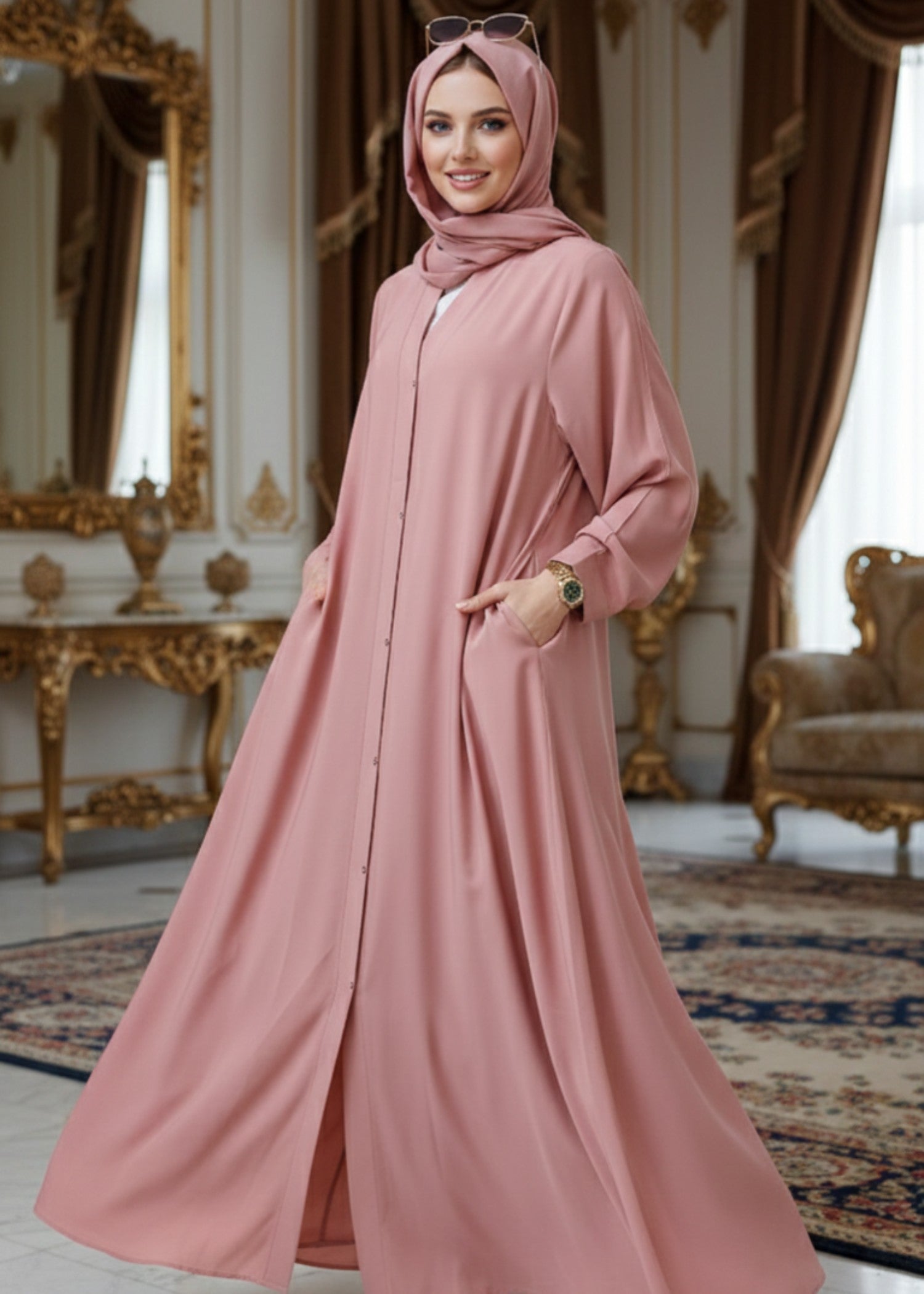 georgette Abaya in Tea rose pink