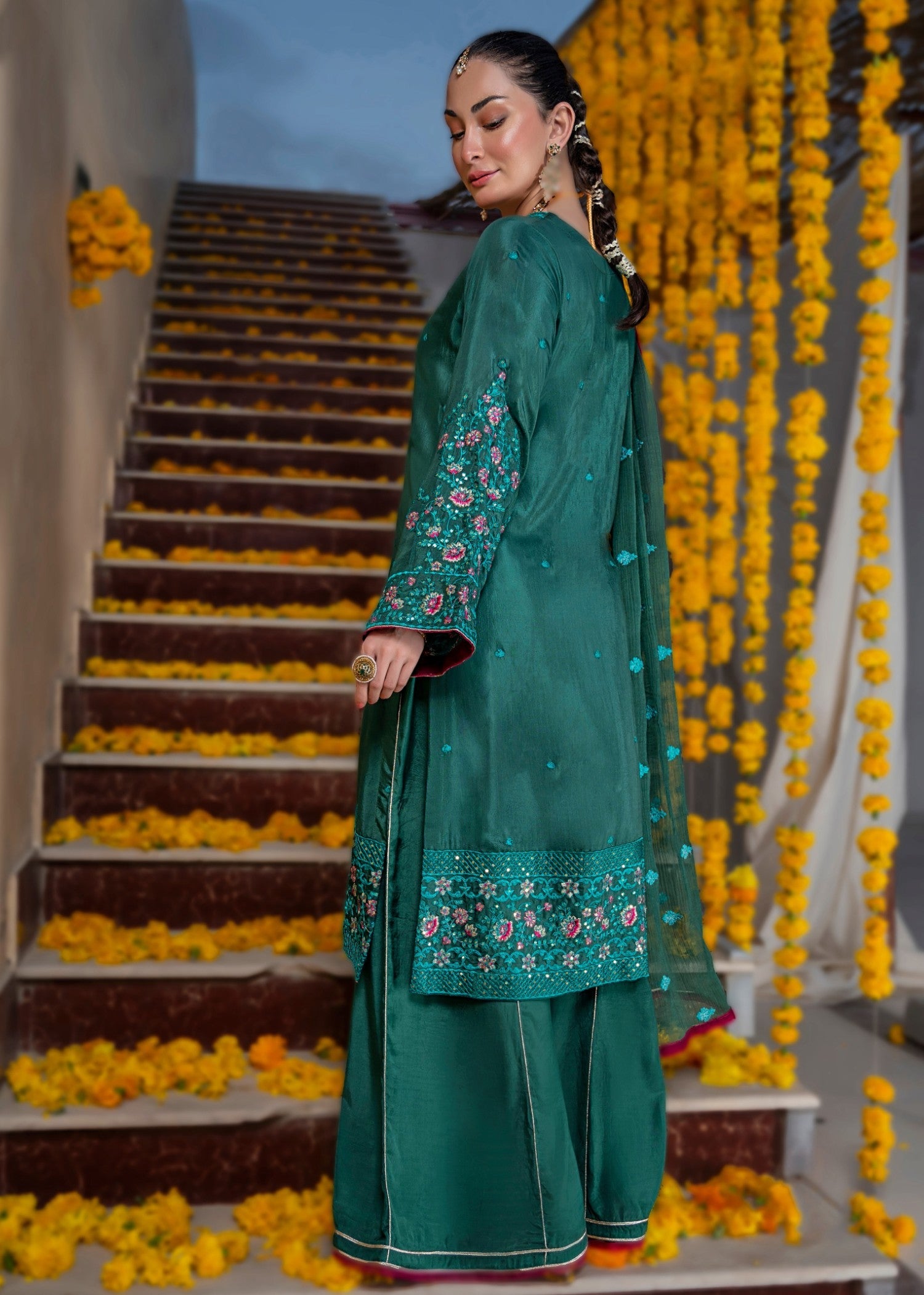 cotton silk Kurta Set in Dark green