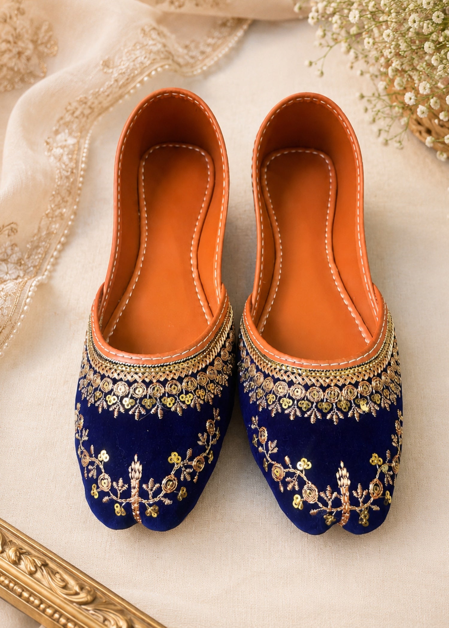 Khussa in Blue by - High Quality Women Khussa QMO4455
