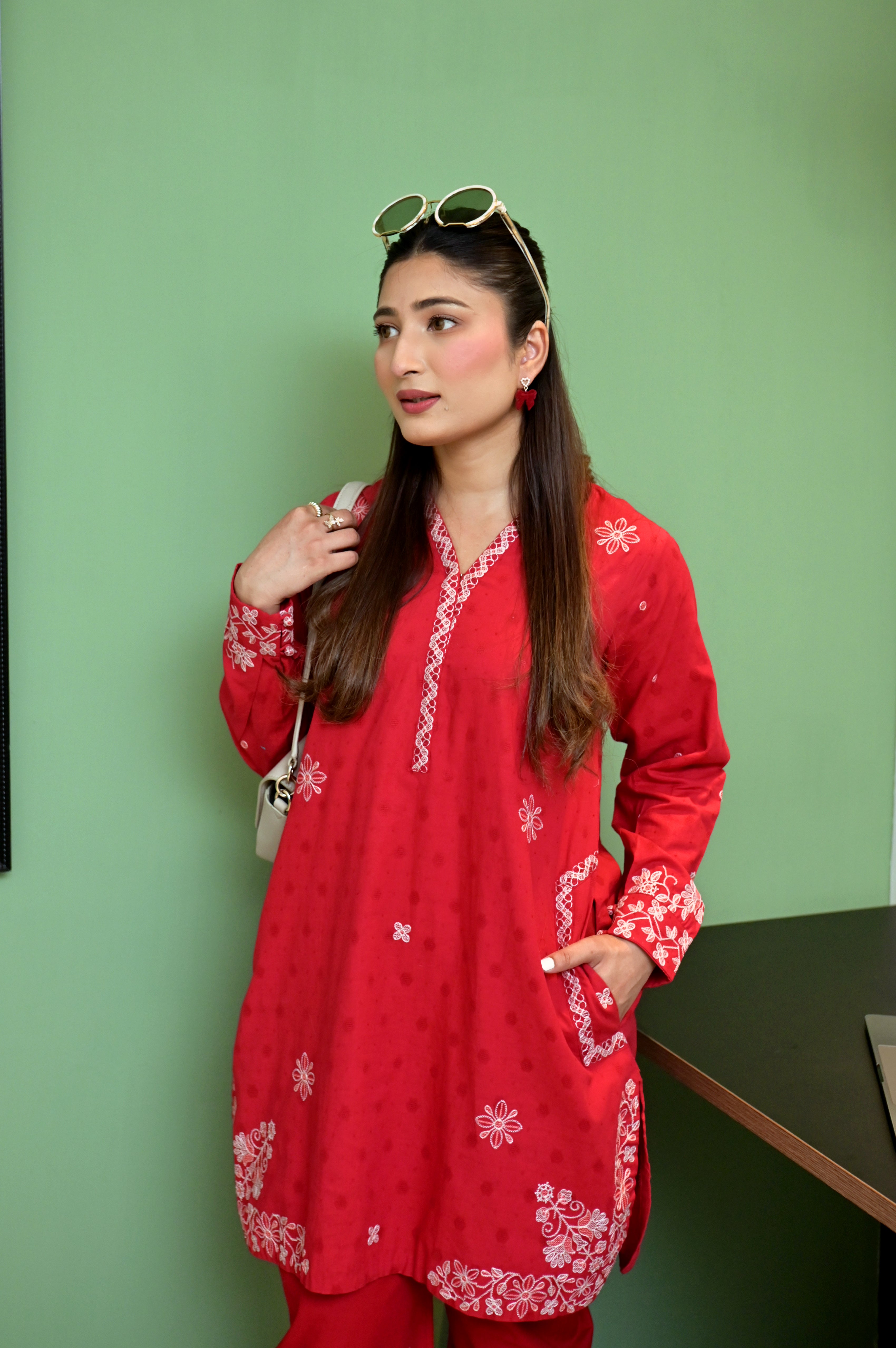 jacquard Kurti in Red