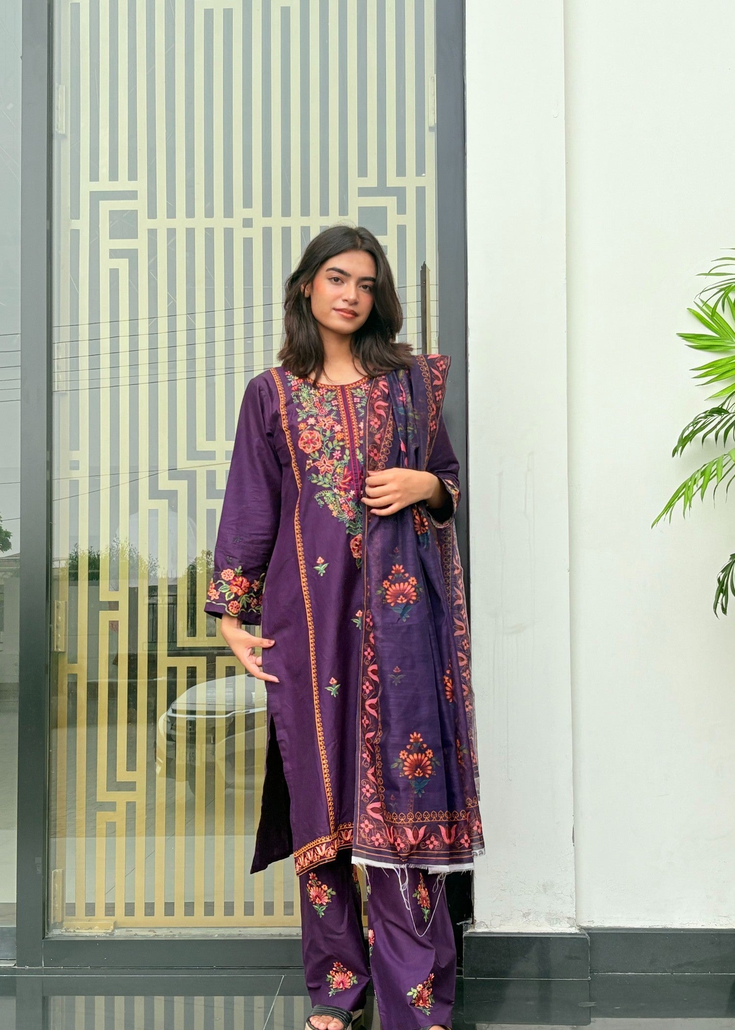 cotton Kurta Set in Deep purple
