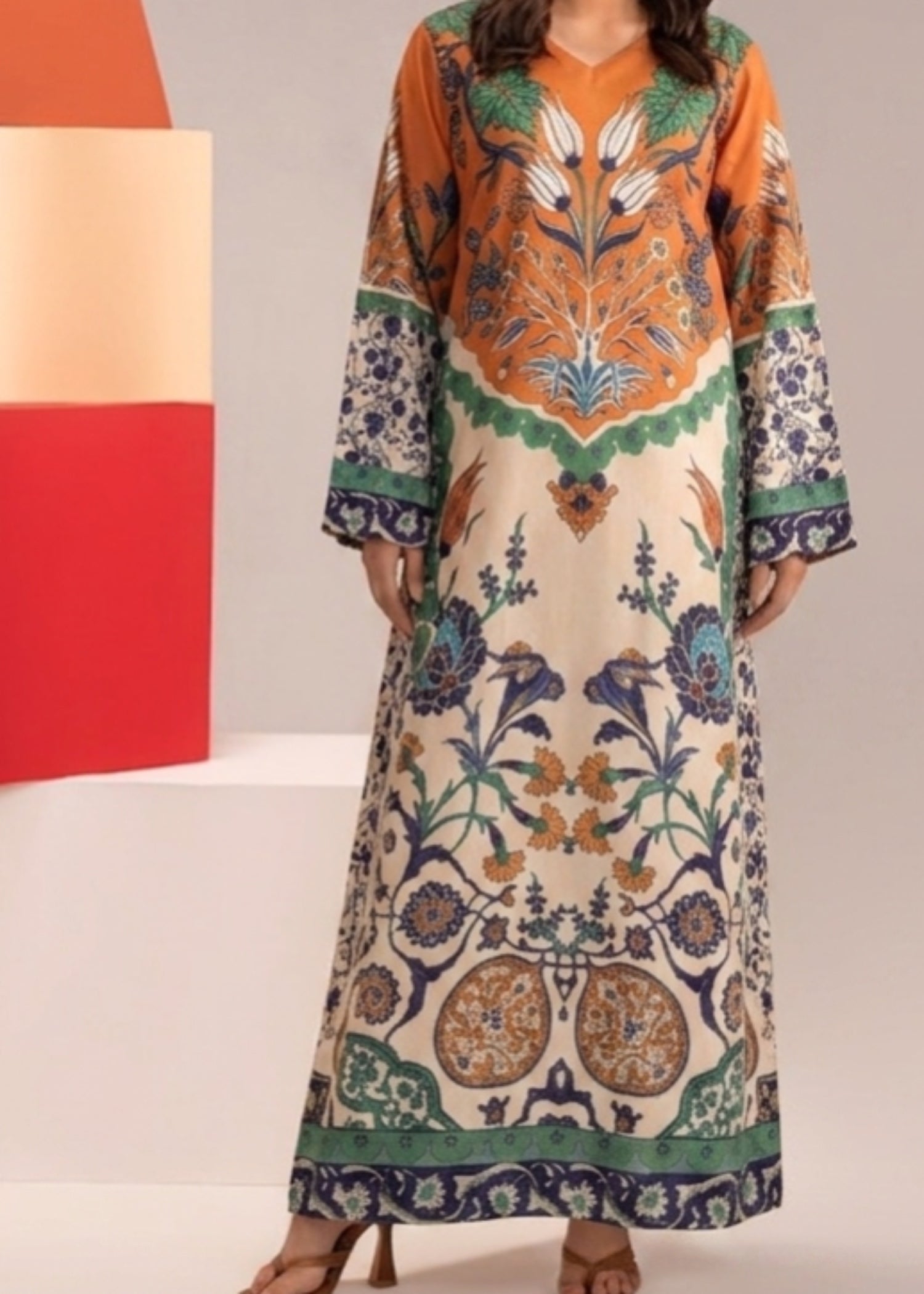 poly lawn Kaftan in Multi