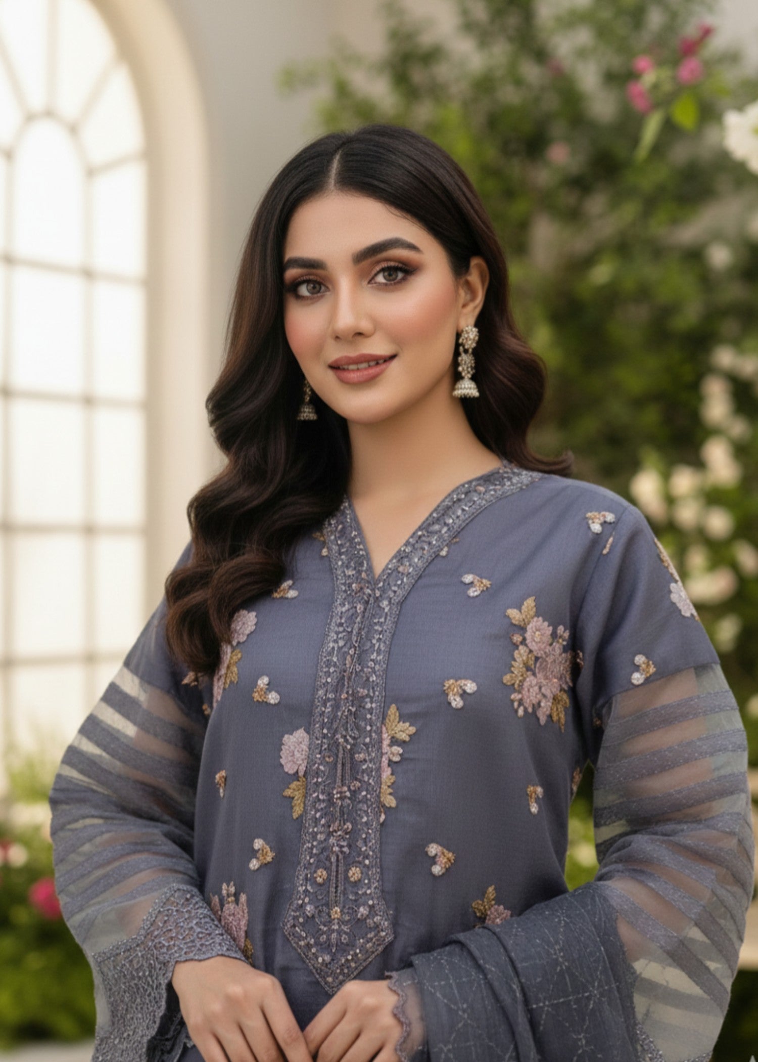 organza net Kurta Set in Purple ash