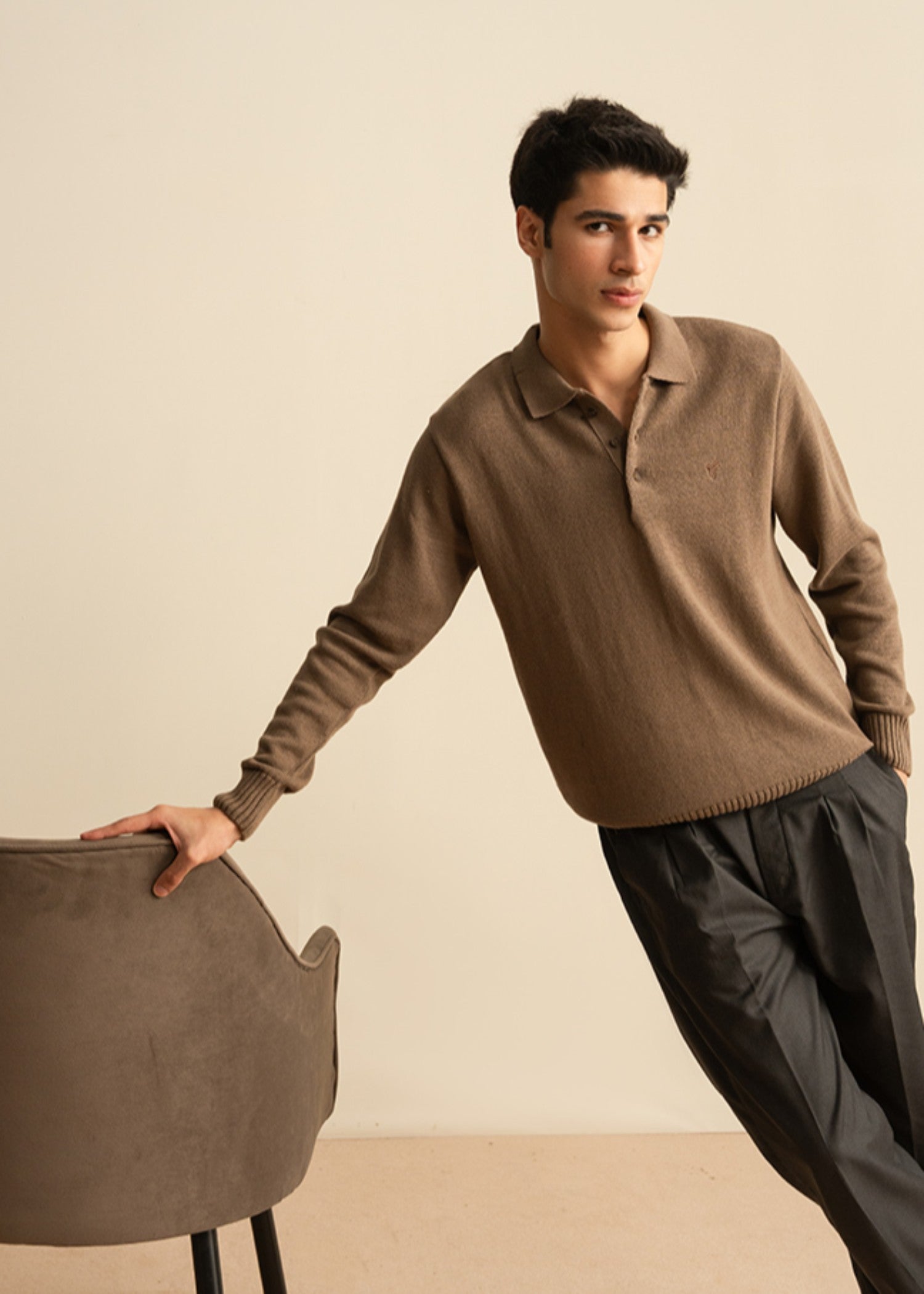 cotton Sweater in Camel brown