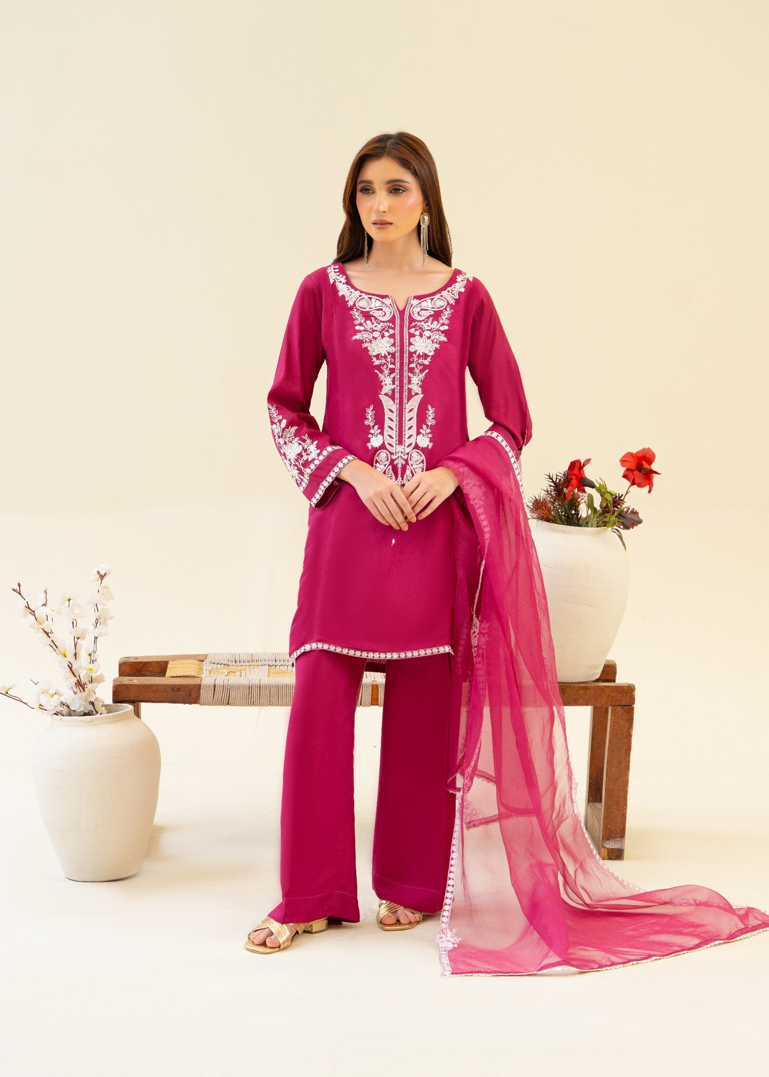 viscose raw silk Kurta Set in Burgundy