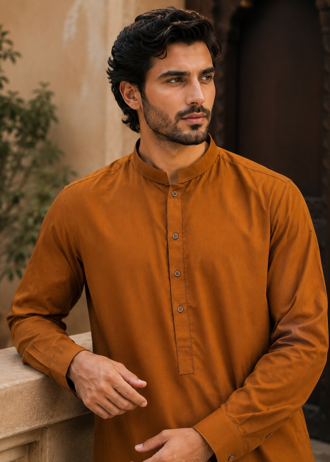 wash & wear Kurta Set in Rust orange