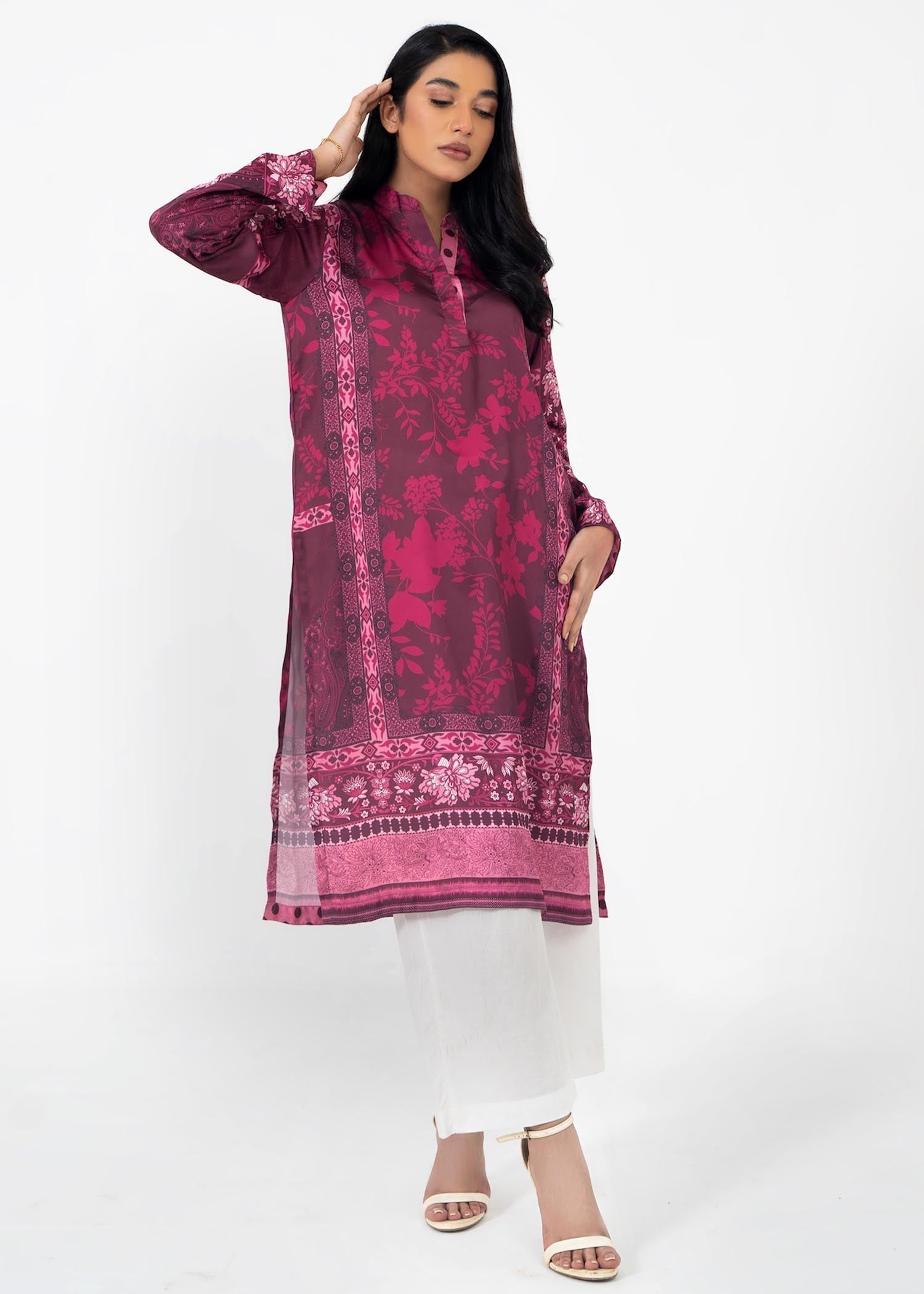 satin silk Kurti in Burgundy
