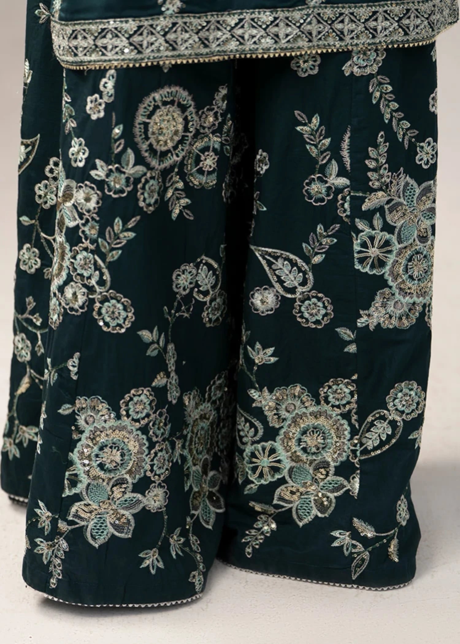 cotton satin Sharara in Bottle green