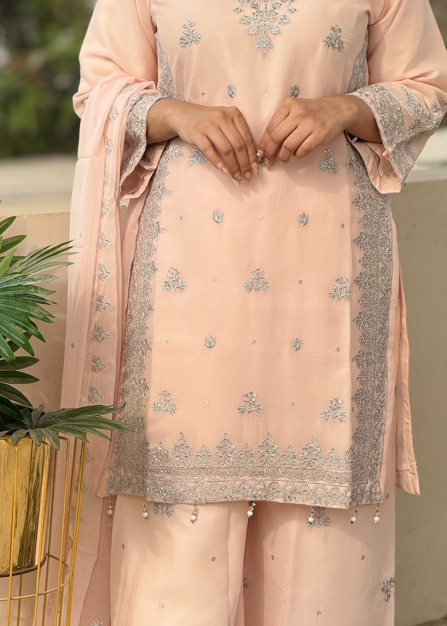 chiffon Sharara in Peach pink