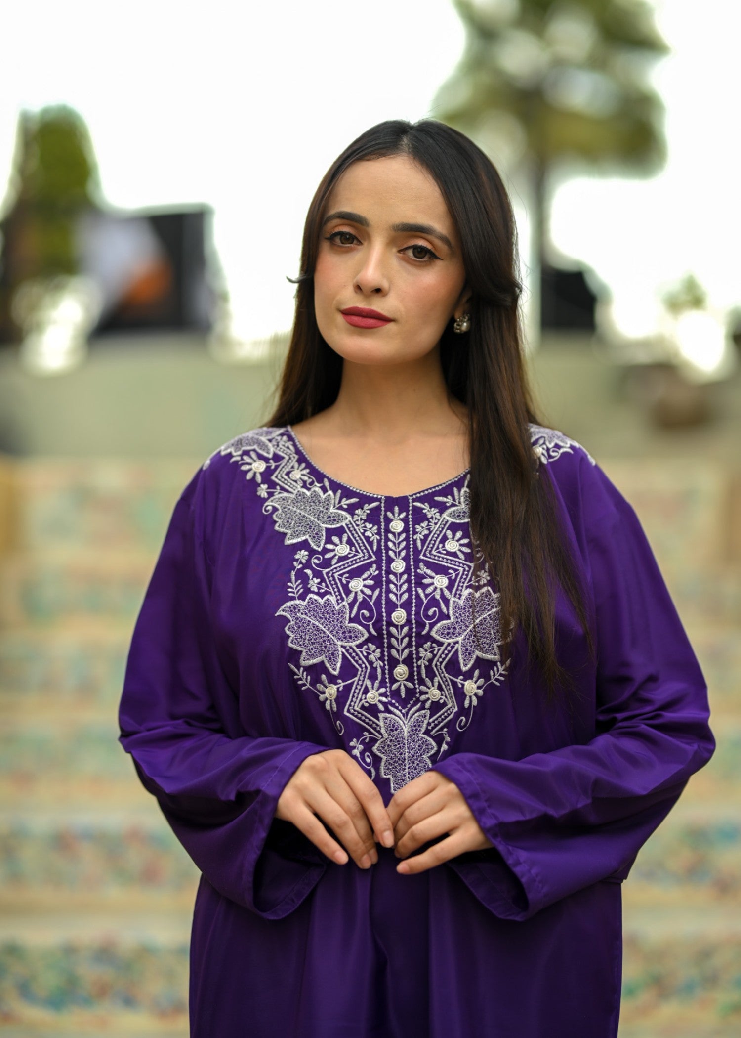 silk Kurta Set in Purple heart