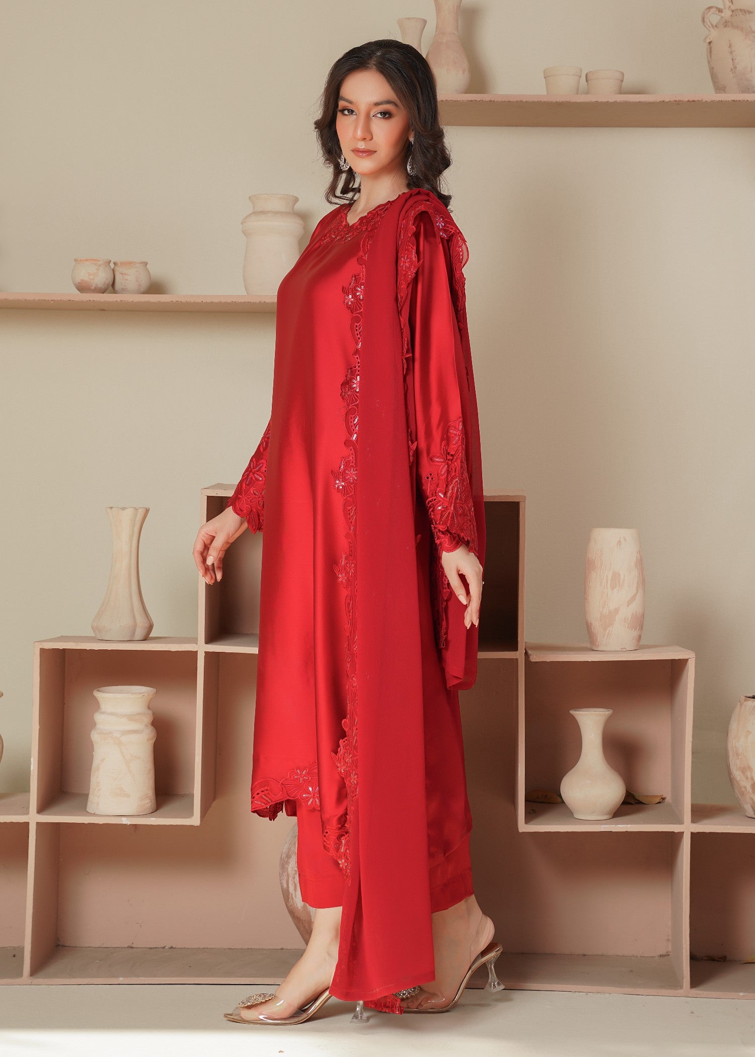 silk Kurta Set in Red