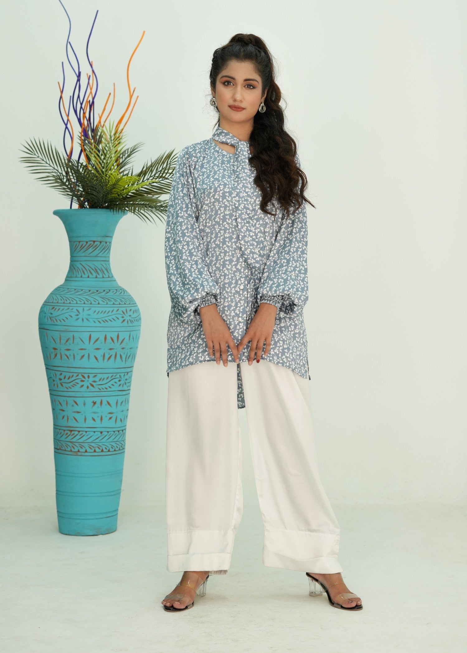 georgette Tunic in Ice blue