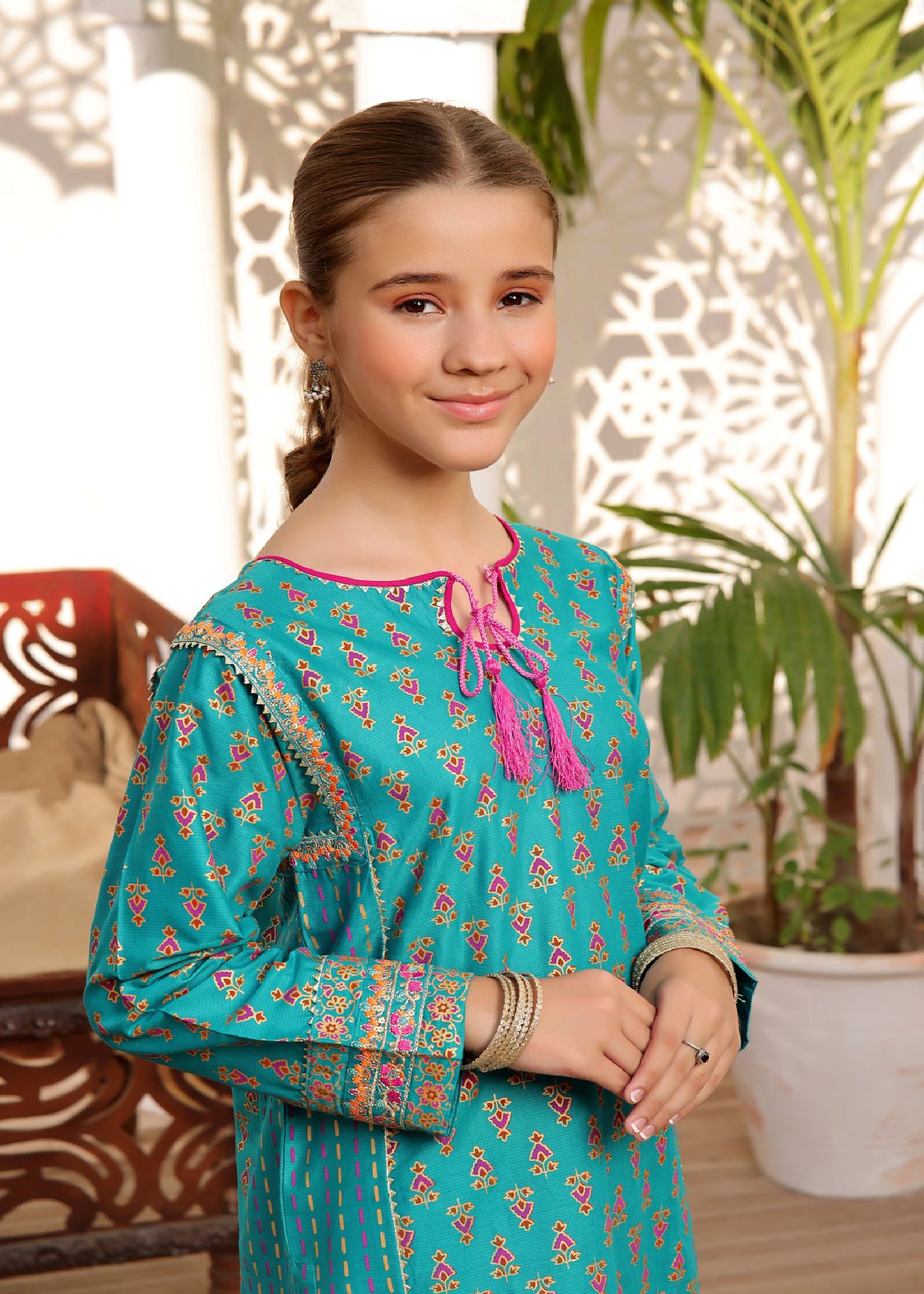 lawn Kurta Set in Turquoise