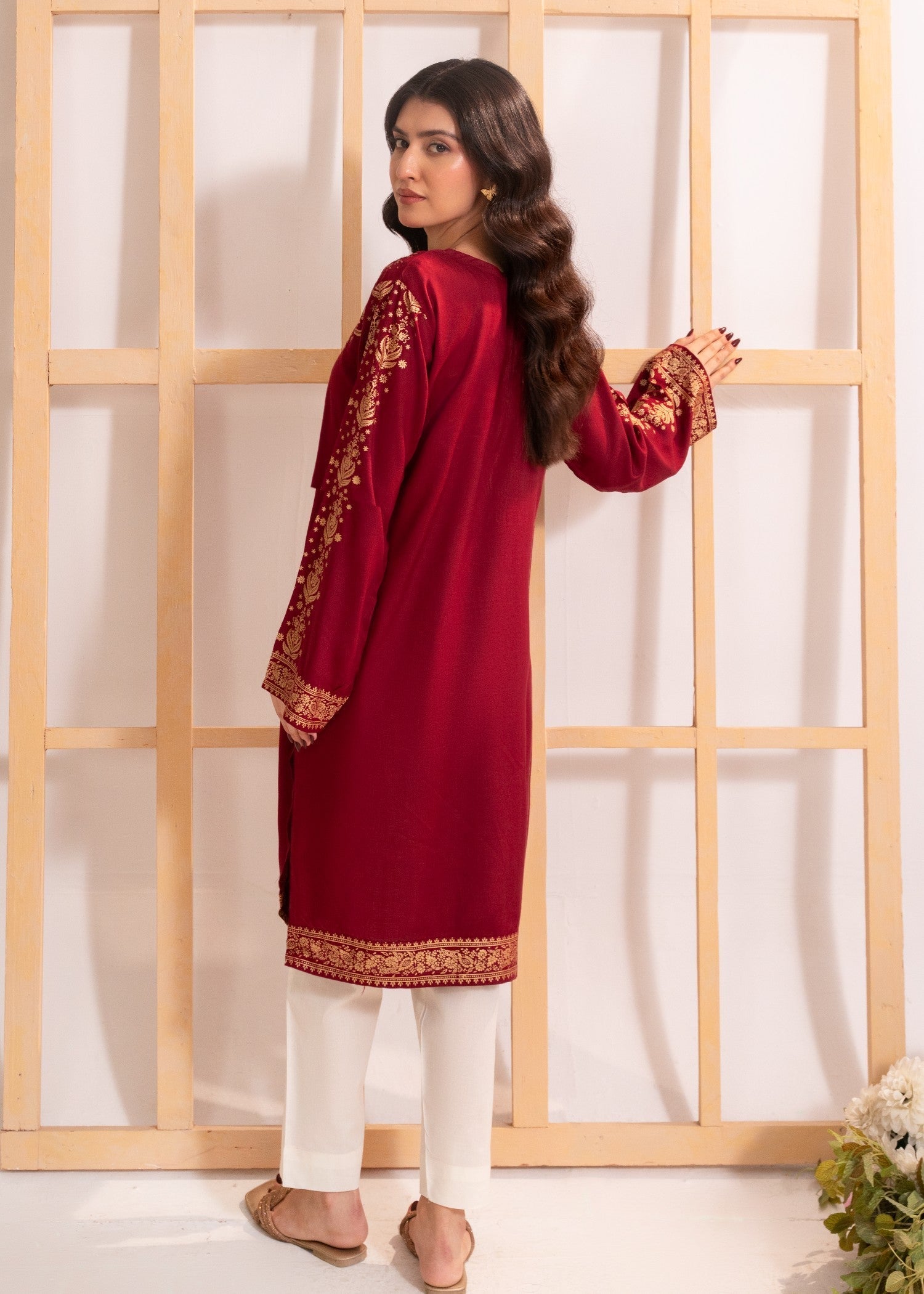 linen Kurti in Maroon