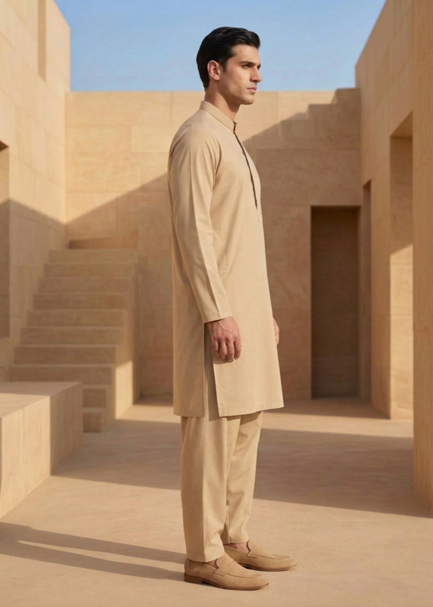 wash & wear Shalwar Kameez in Vanilla