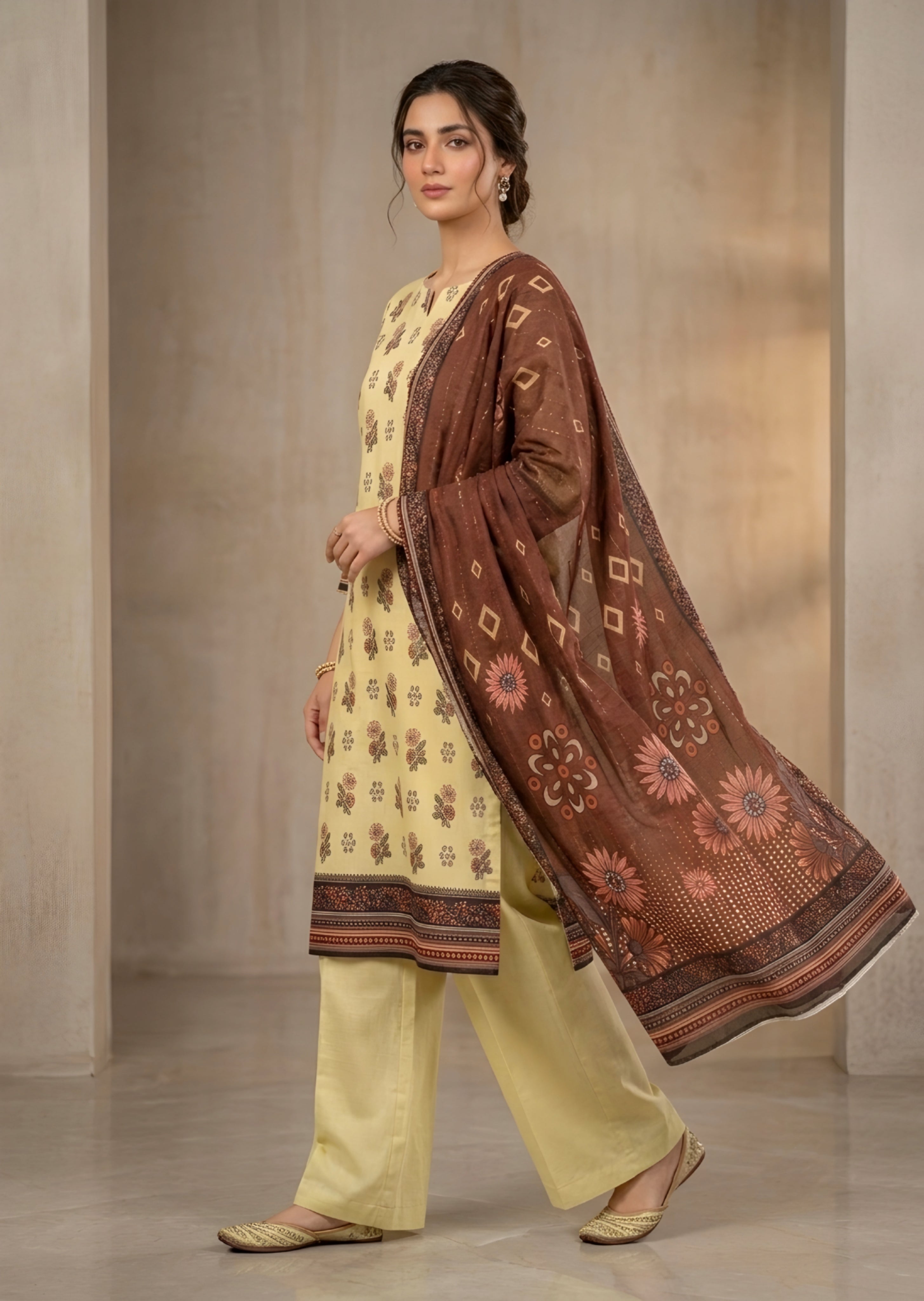 lawn Unstitched in Butter, chocolate brown