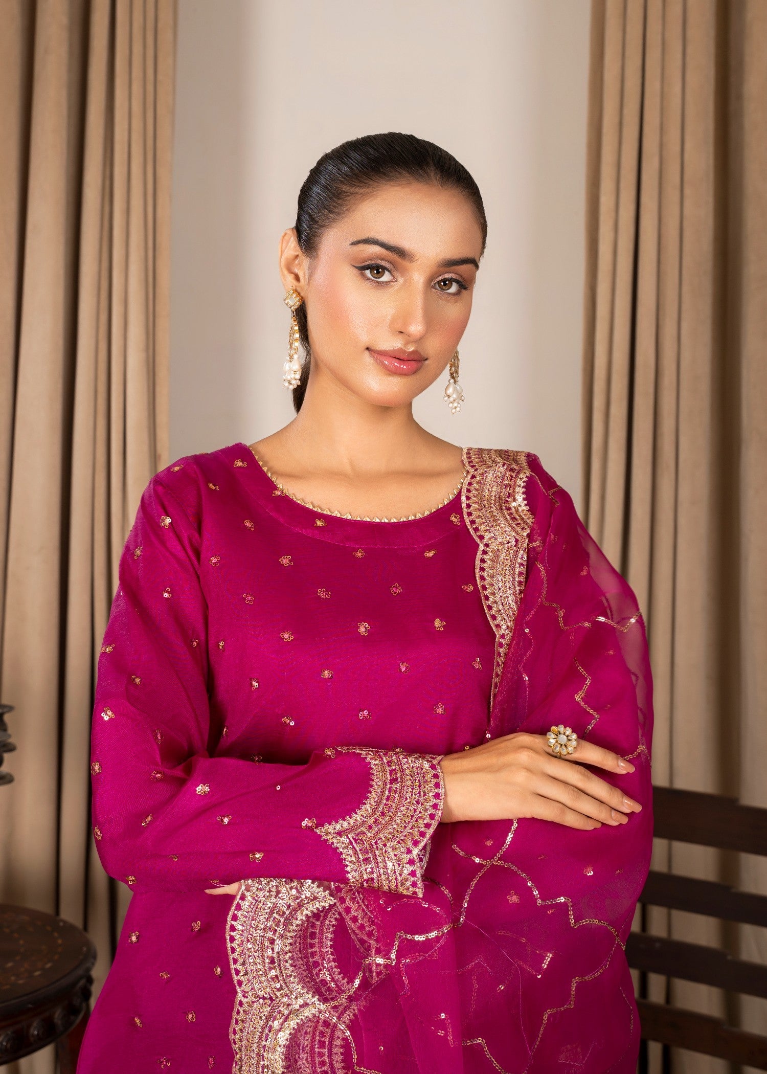 kattan silk Kurta Set in Magenta