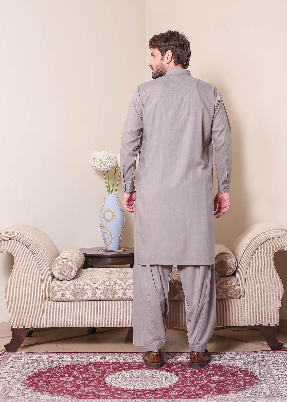 textured wash & wear Shalwar Kameez in Grey
