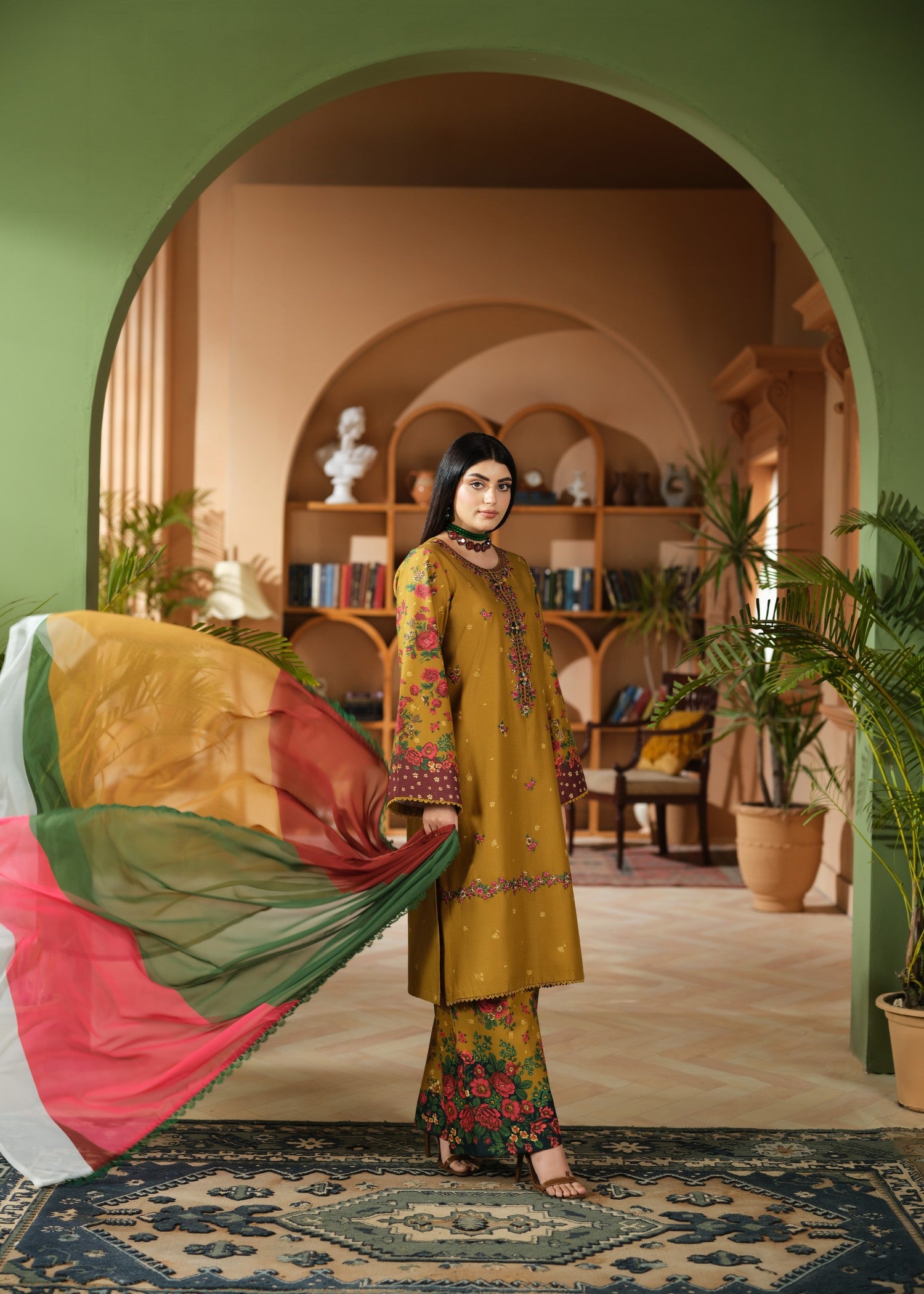 cambric cotton Kurta Set in Mustard