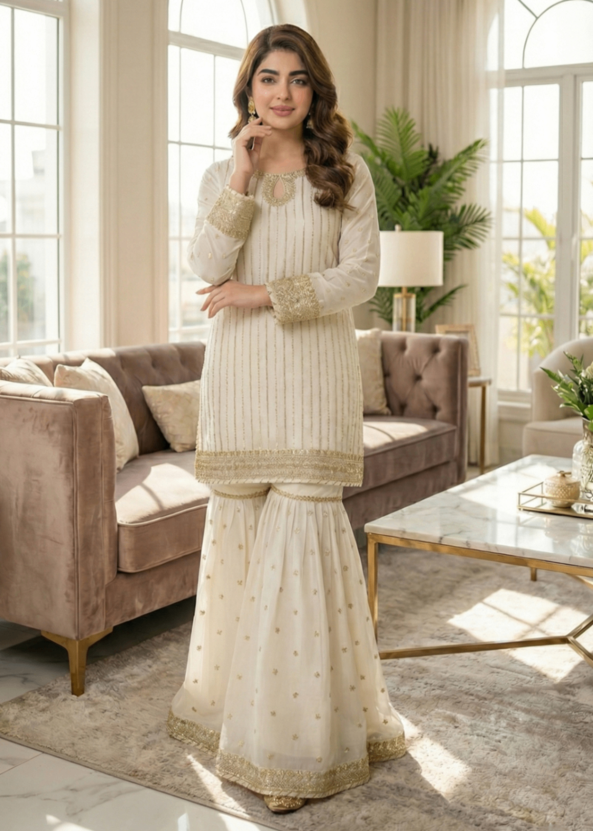 chiffon Gharara in Off-white