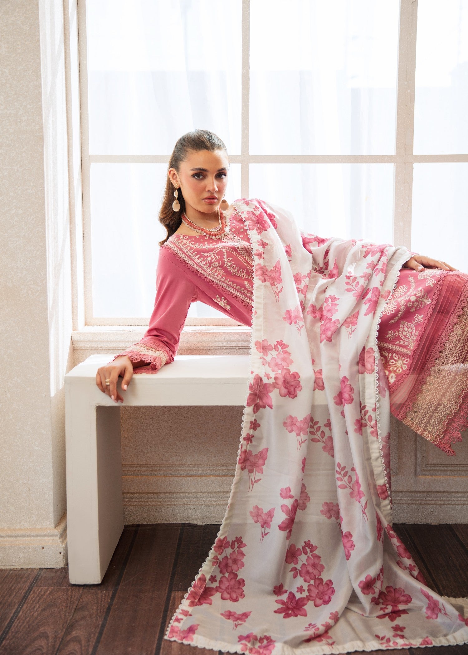 lawn Unstitched in Coral pink