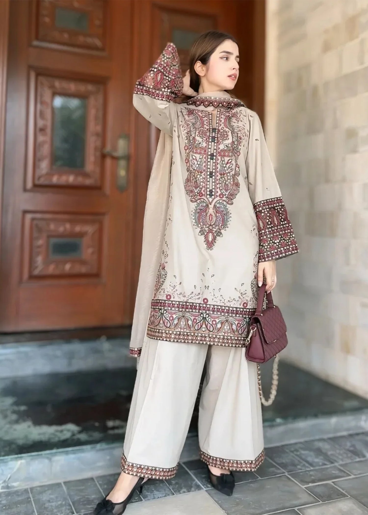 cotton Kurta Set in Beige
