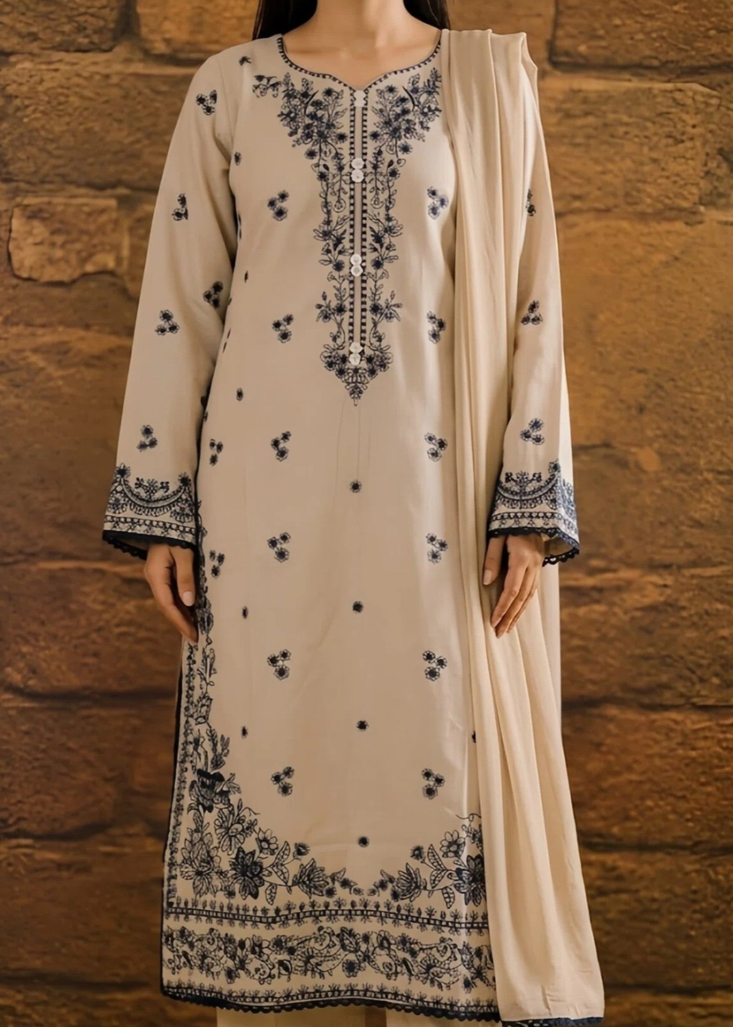 lawn cotton Kurta Set in Buttercream