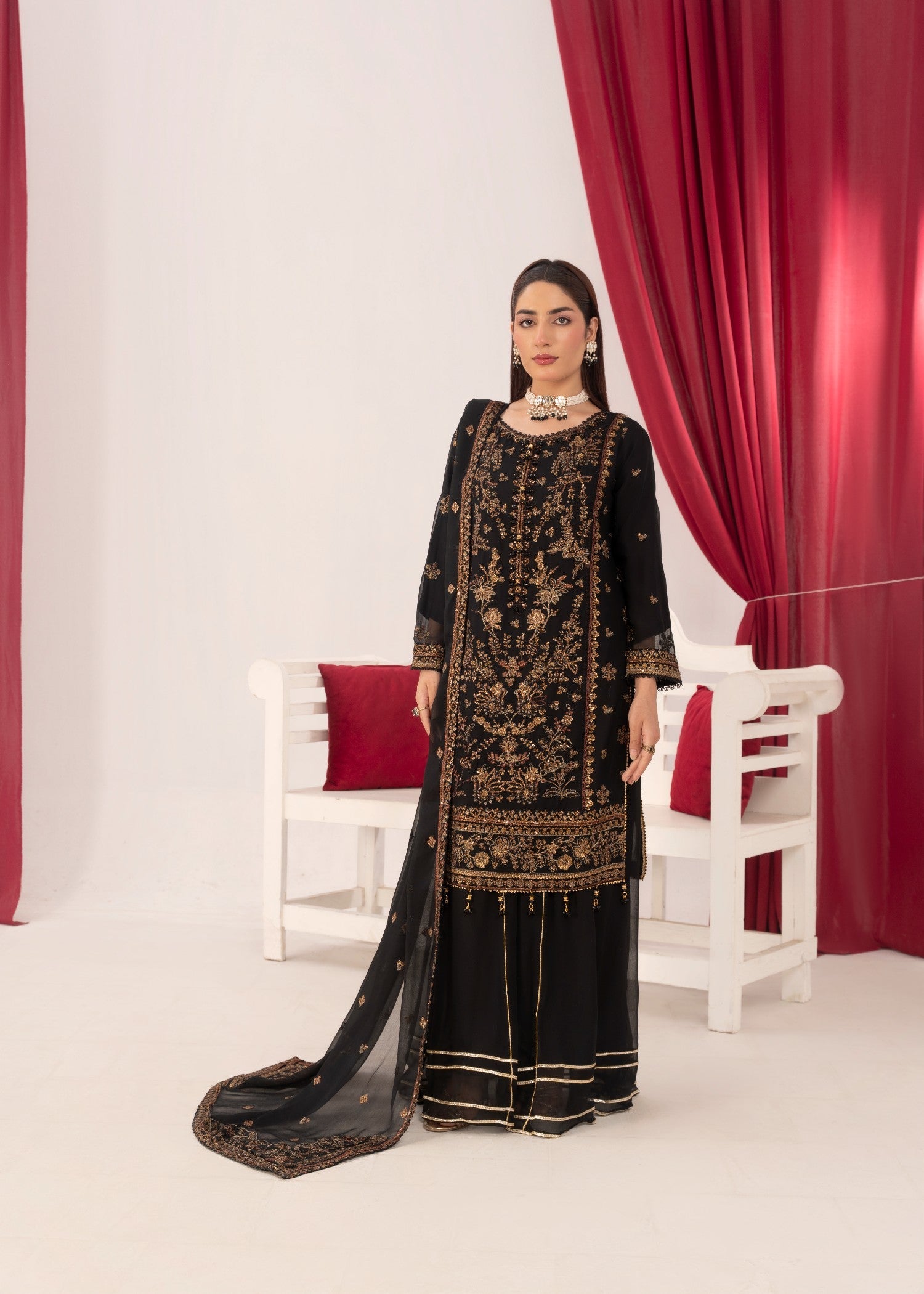 chiffon Sharara in Taupe black