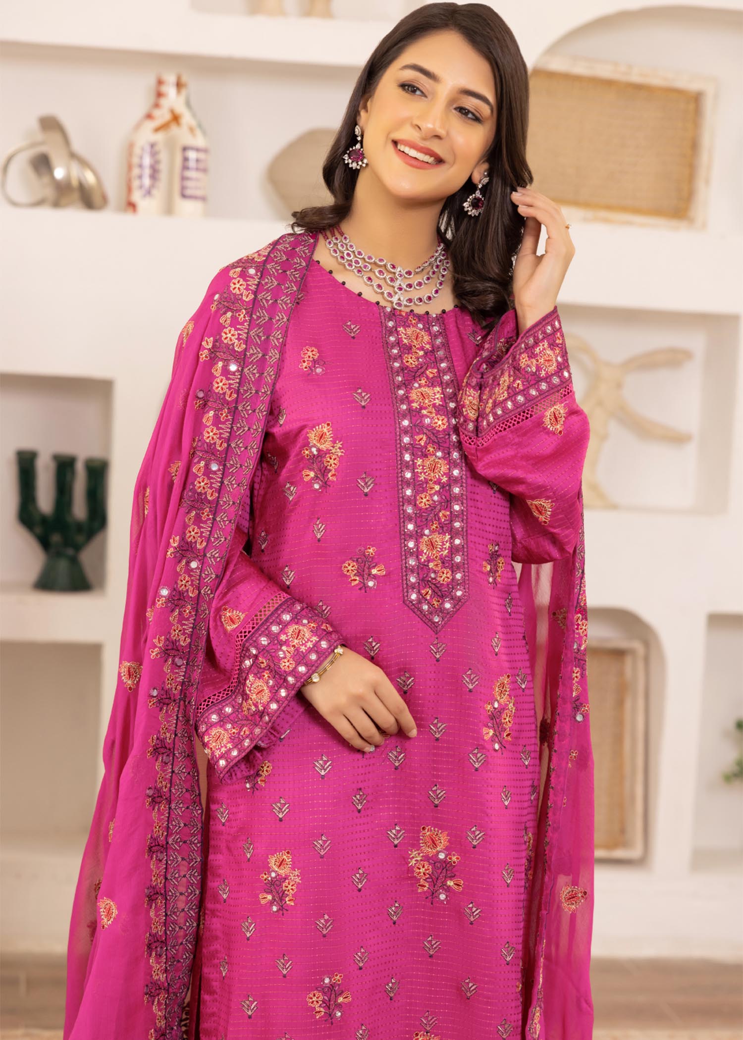 viscose Unstitched in Hot pink