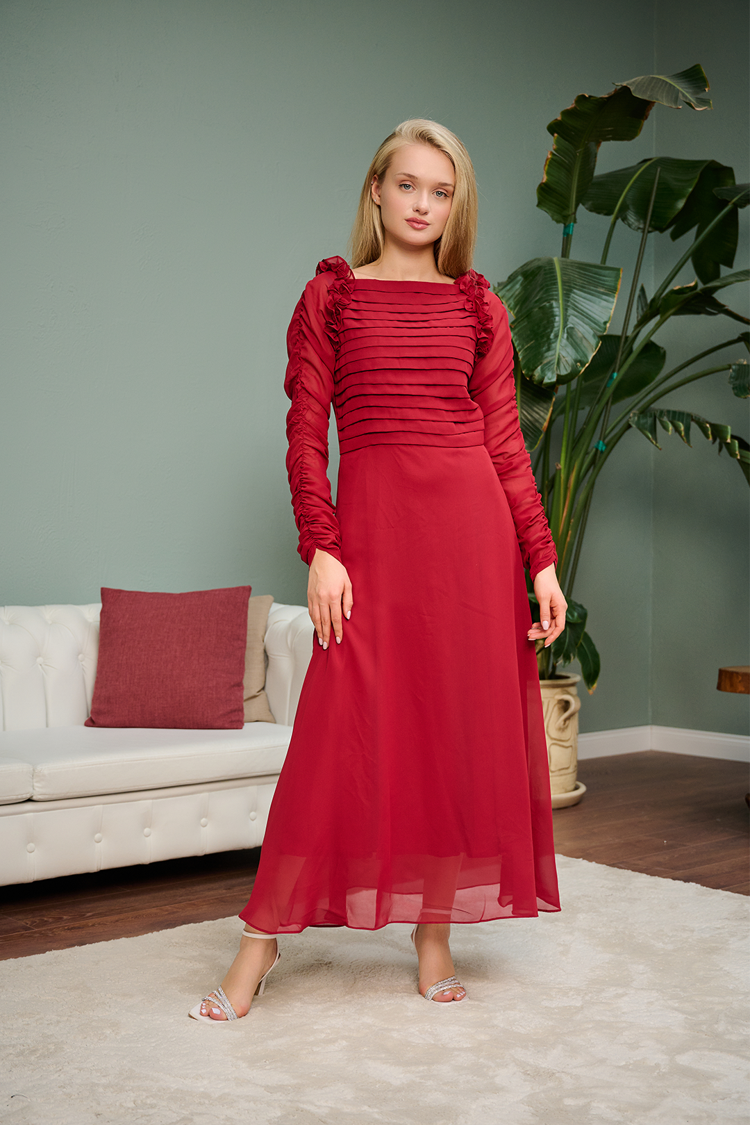 chiffon Dress in Maroon