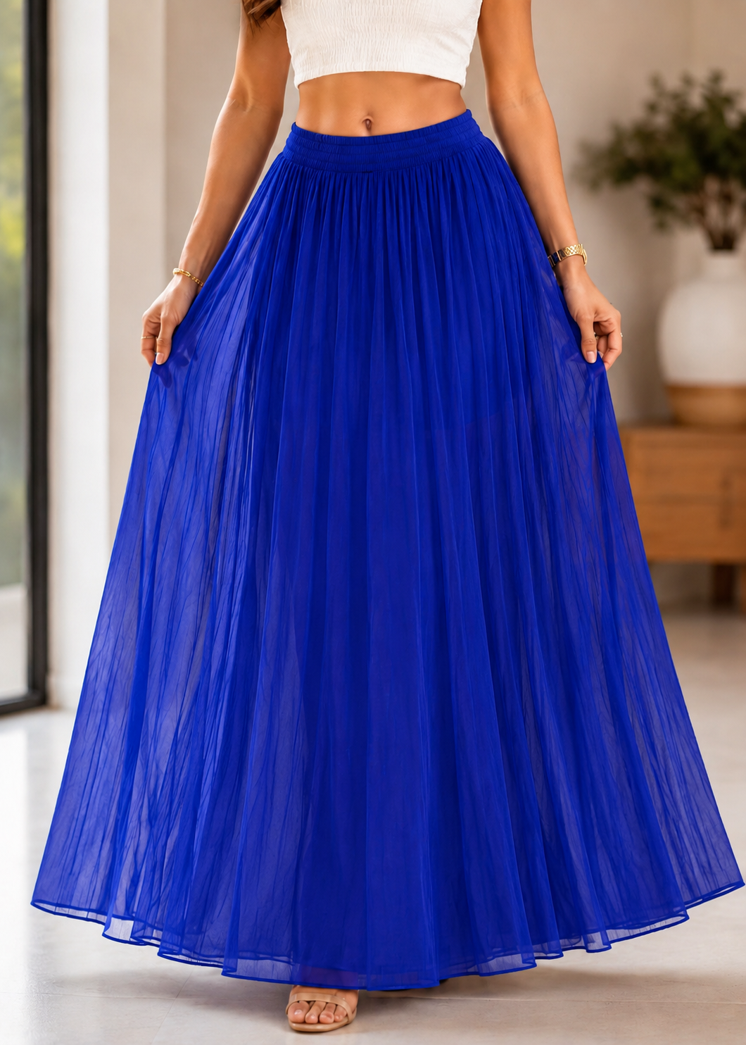crinkle chiffon Skirt in Royal blue