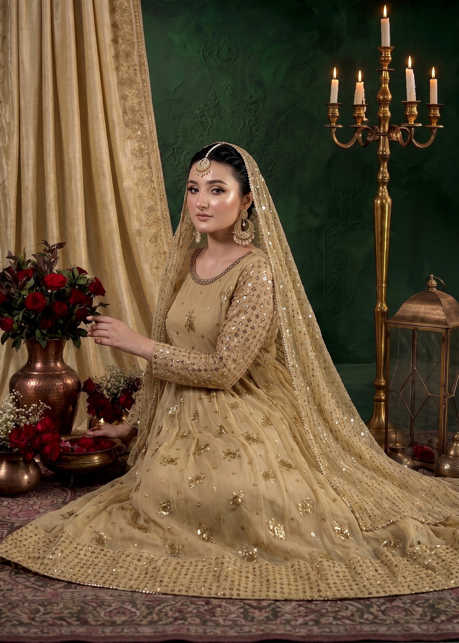 chiffon Anarkali in Beige