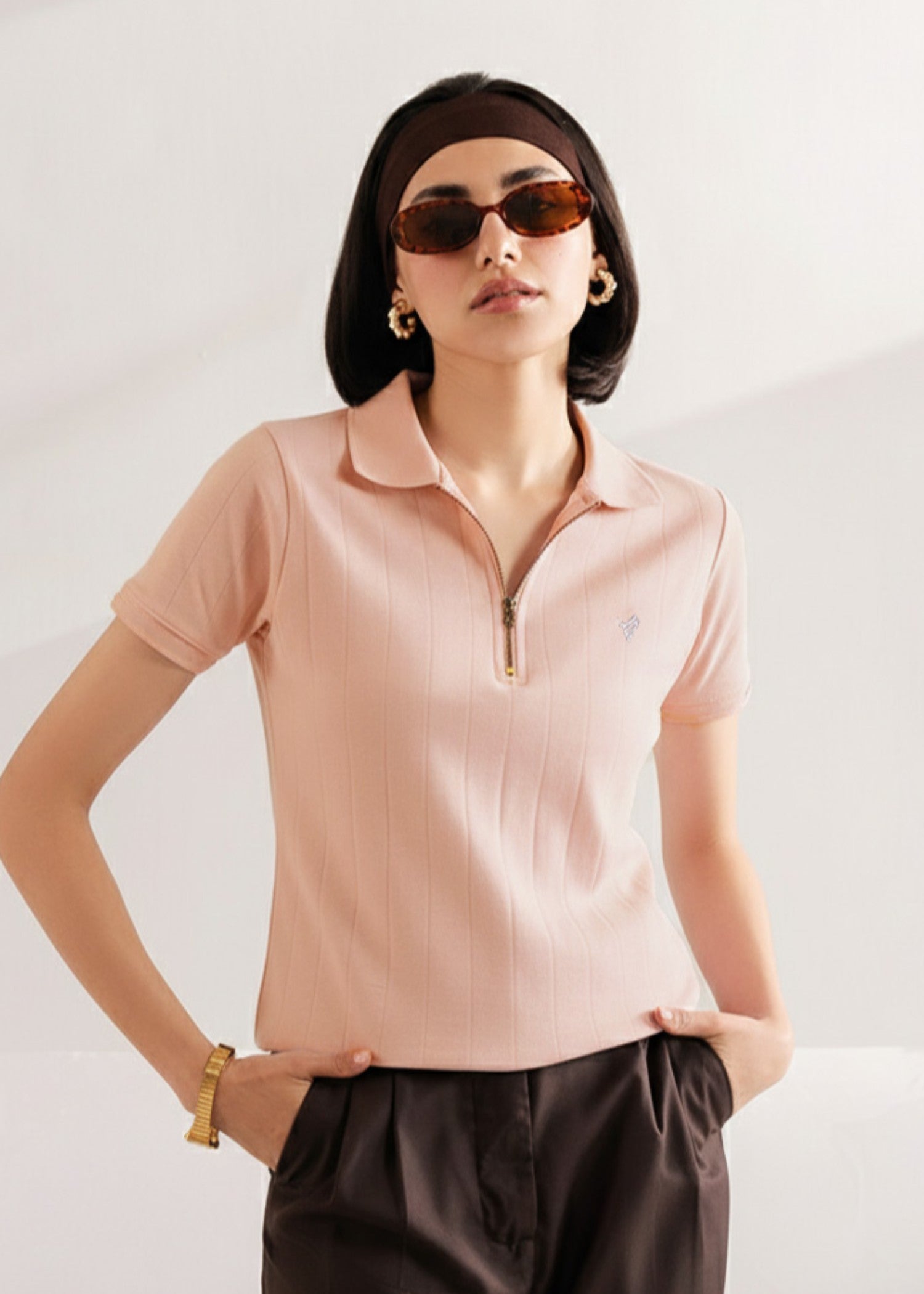 cotton Polo Shirt in Peach pink