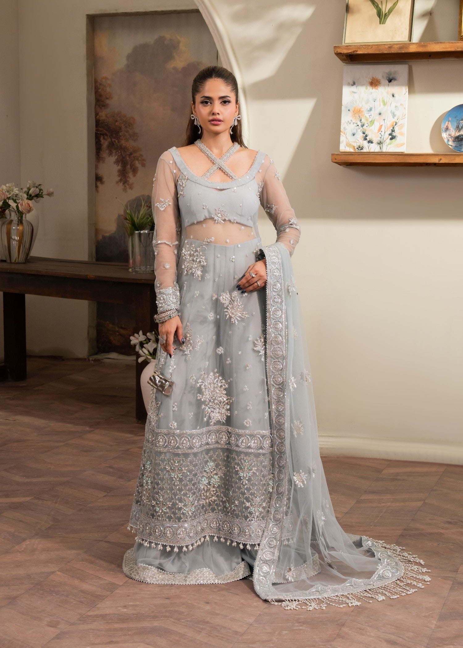silk Sharara in Steal grey