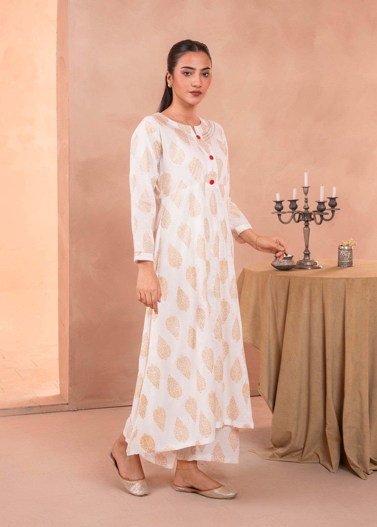 linen Pishwas in White