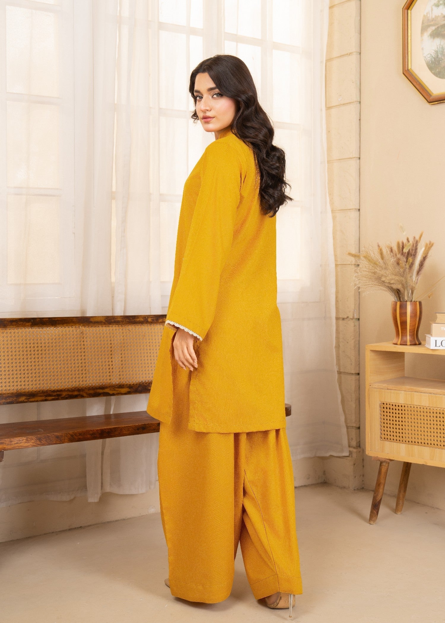 twill khaddar Kurta Set in Mustard