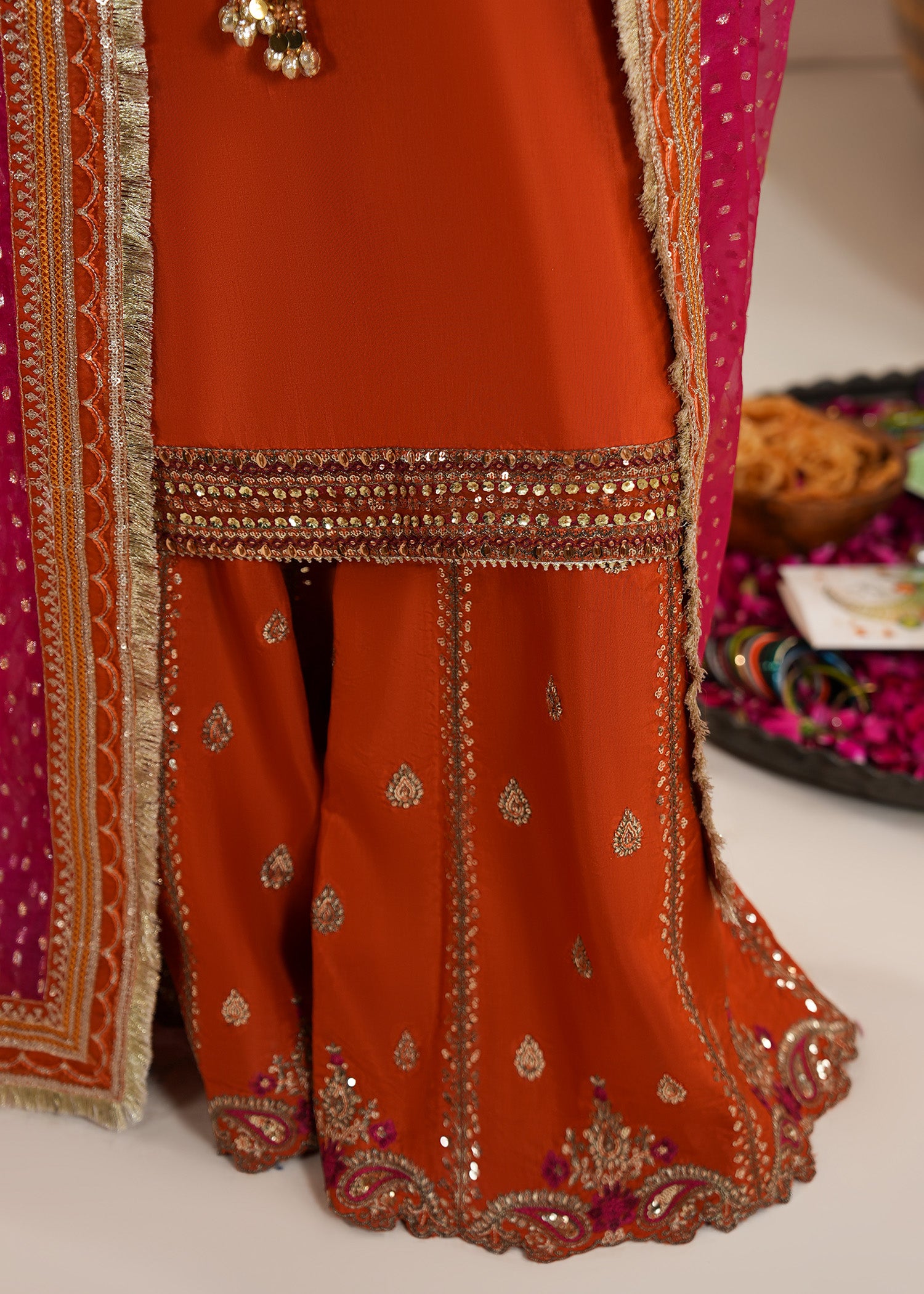 raw silk Sharara in Rust orange