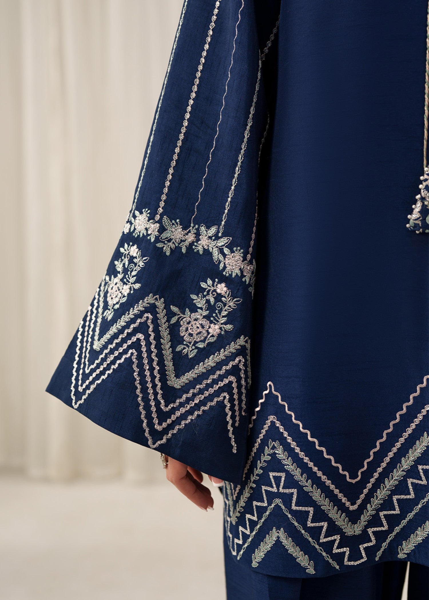korean raw silk Kurta Set in Navy blue